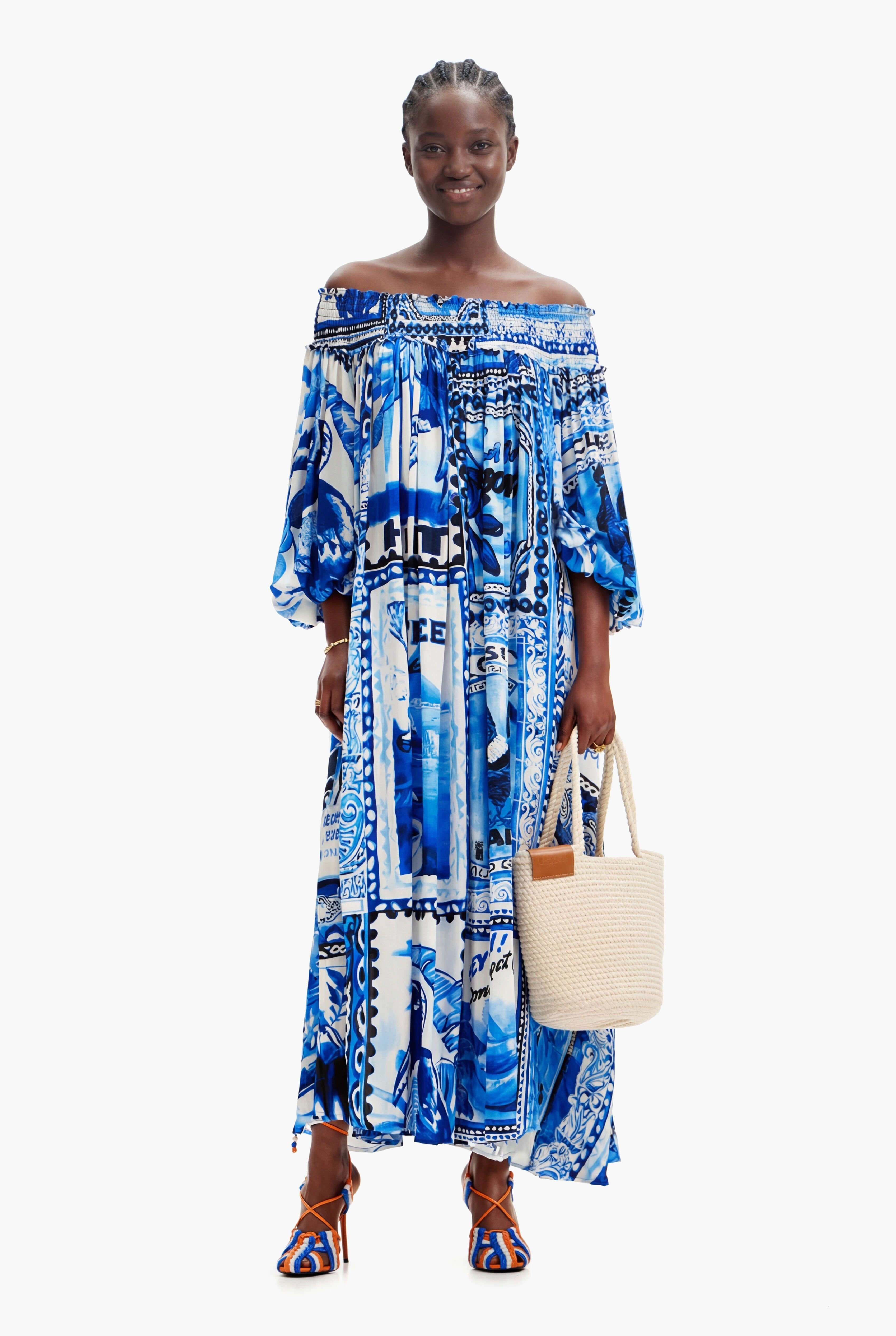 Desigual Lange jurk arty ansichtkaarten Stella Jean