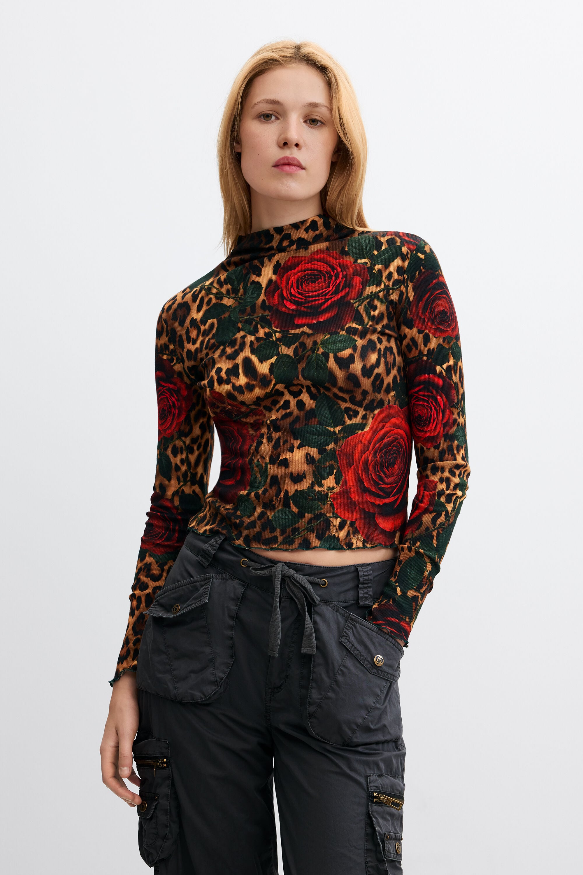 Desigual geribbelde T-shirt met animal print