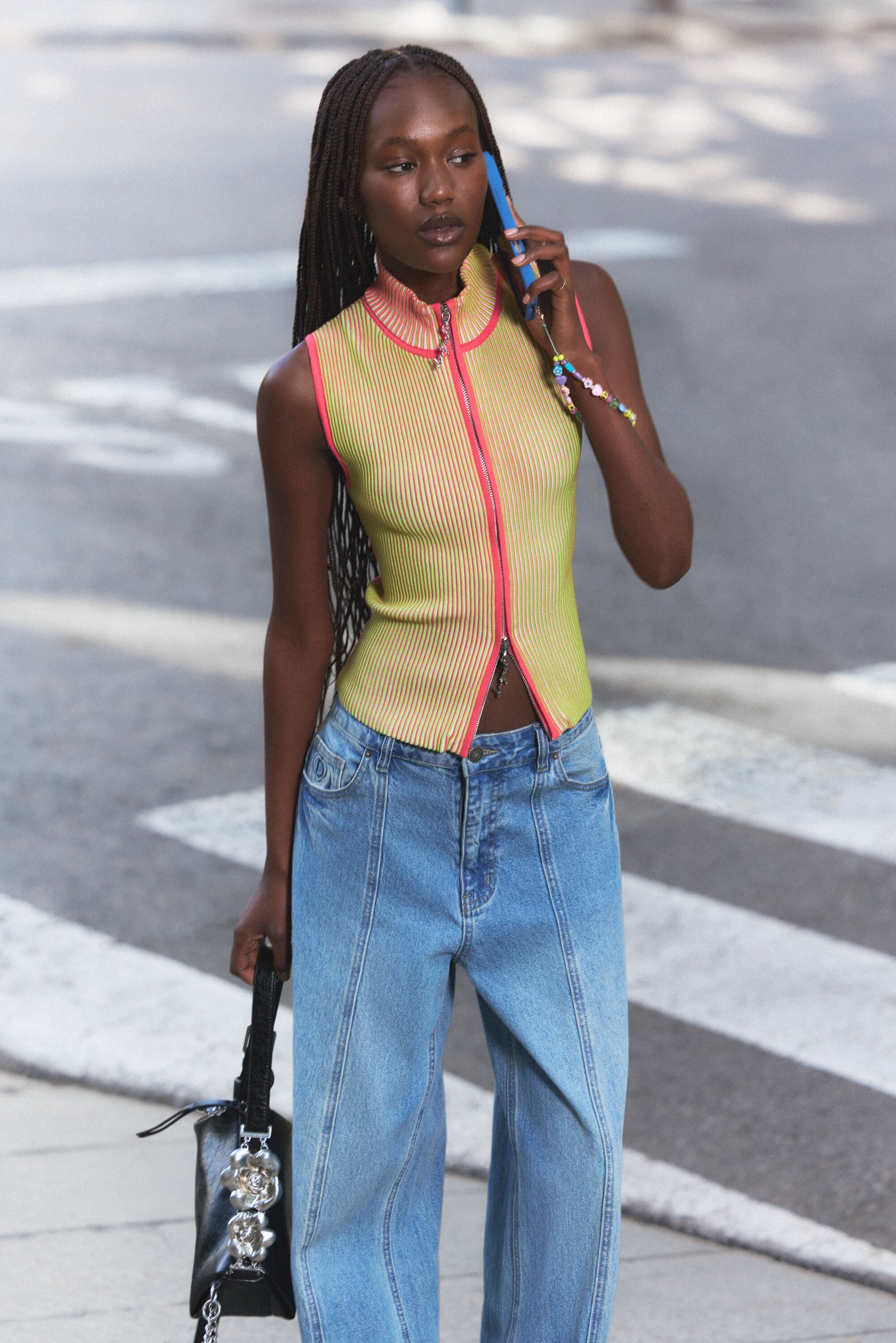 Desigual T-shirt met rits van iriserend breisel