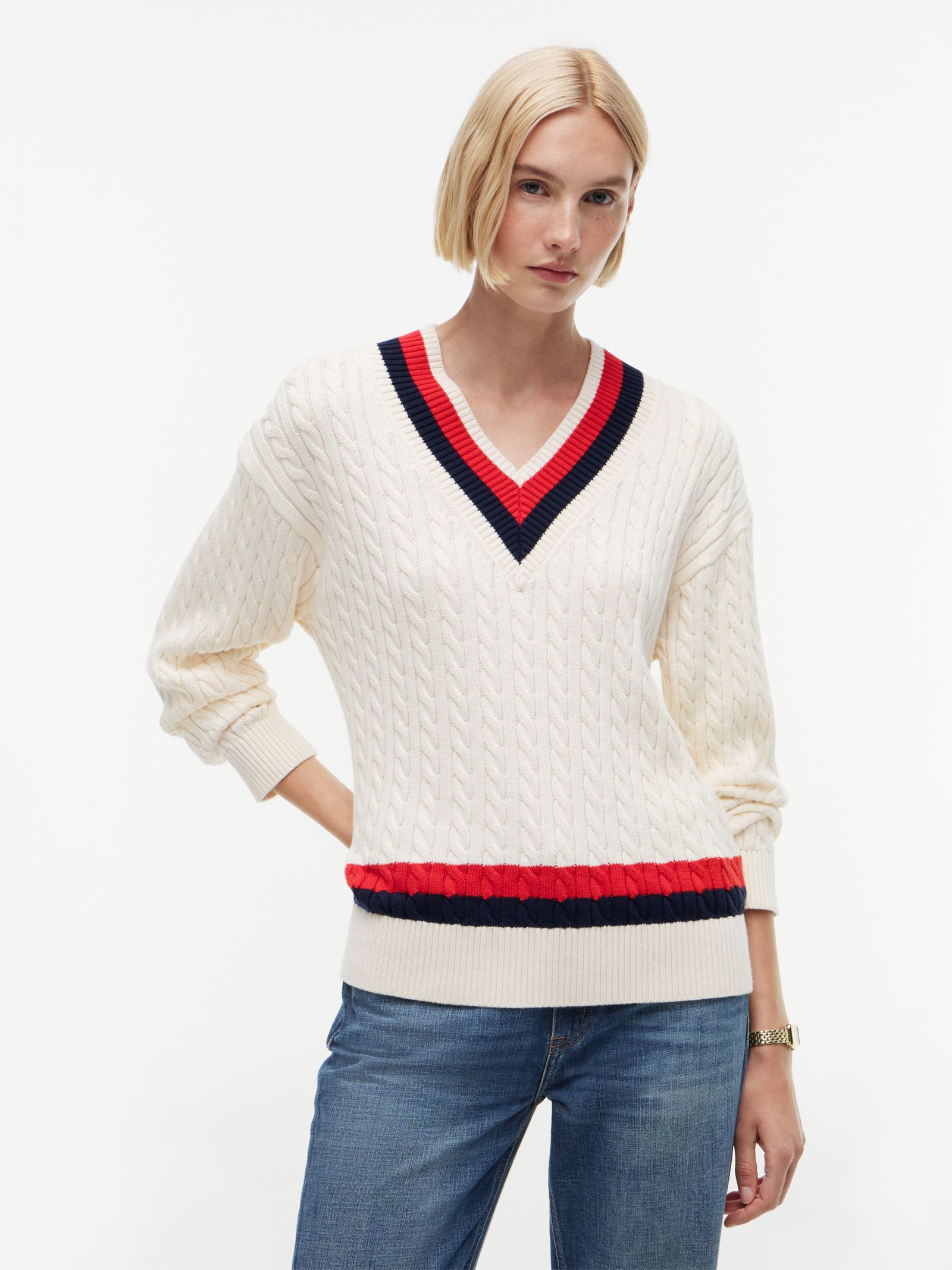 Tommy Hilfiger Relaxed fit kabelgebreide trui met V hals