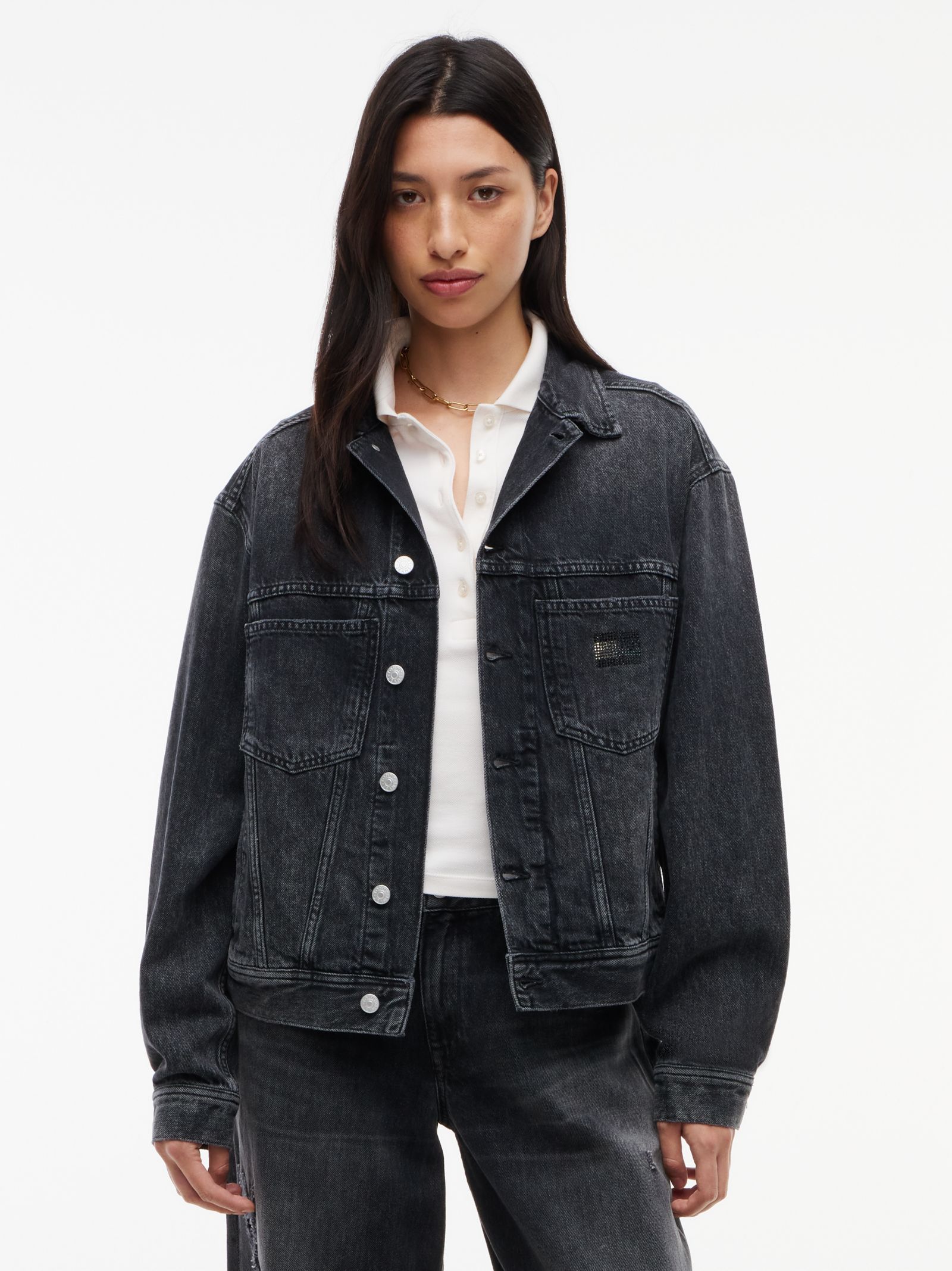 Tommy Jeans Slim denim truckerjack met strass logo op de rug