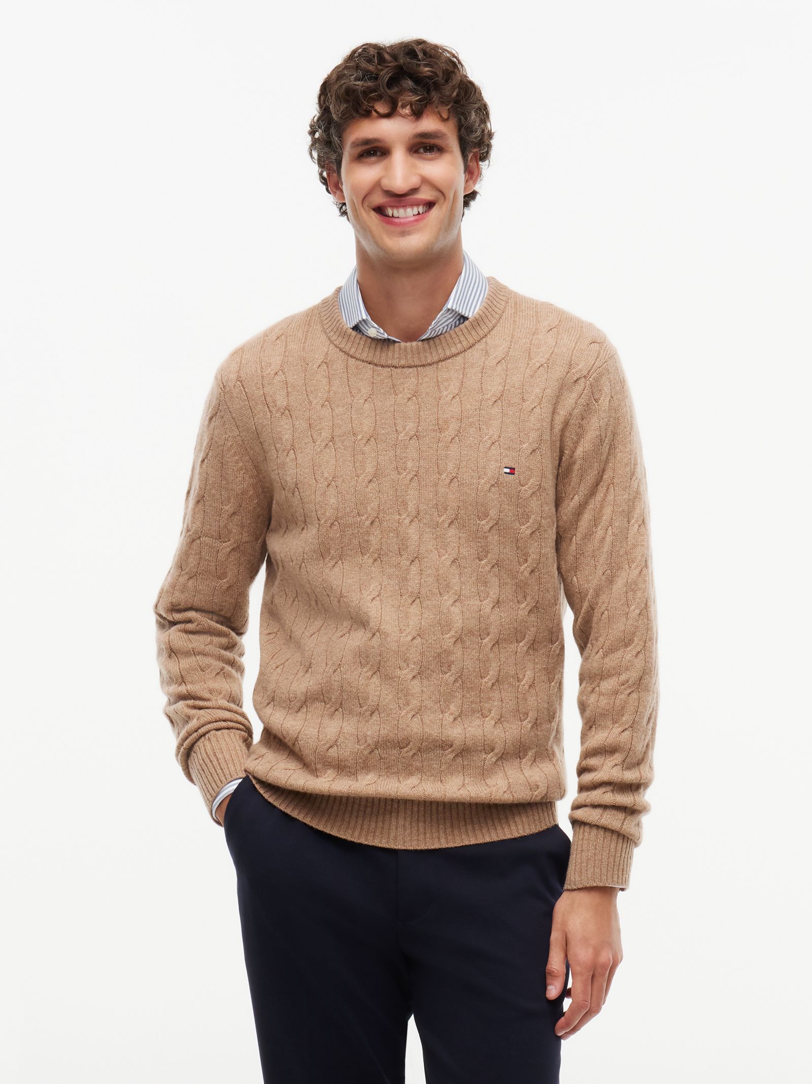 Tommy Hilfiger Kabelgebreide trui van zuivere lamswol in beige