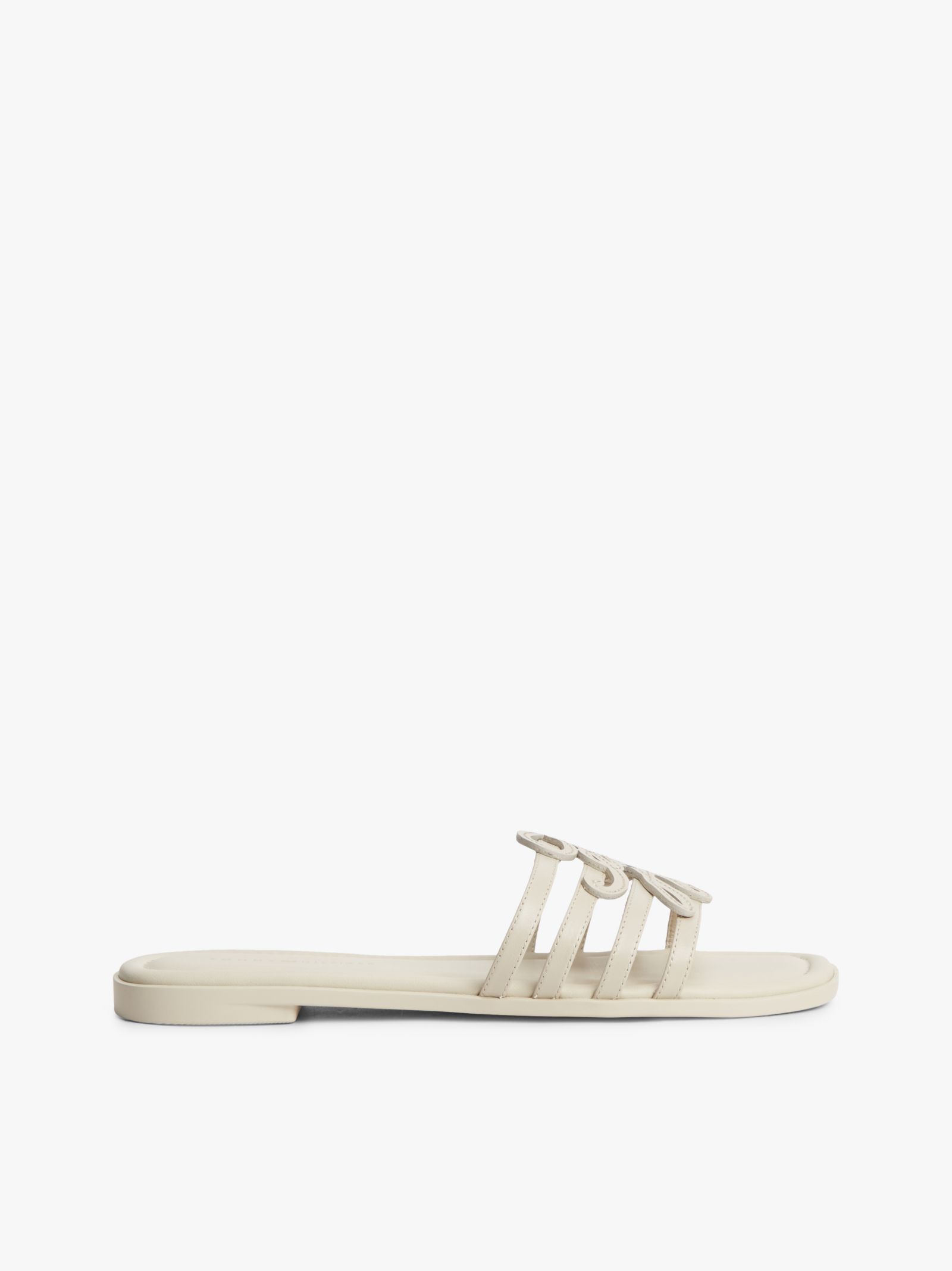 Tommy Hilfiger leren muiltje met logo op de bandjes in beige