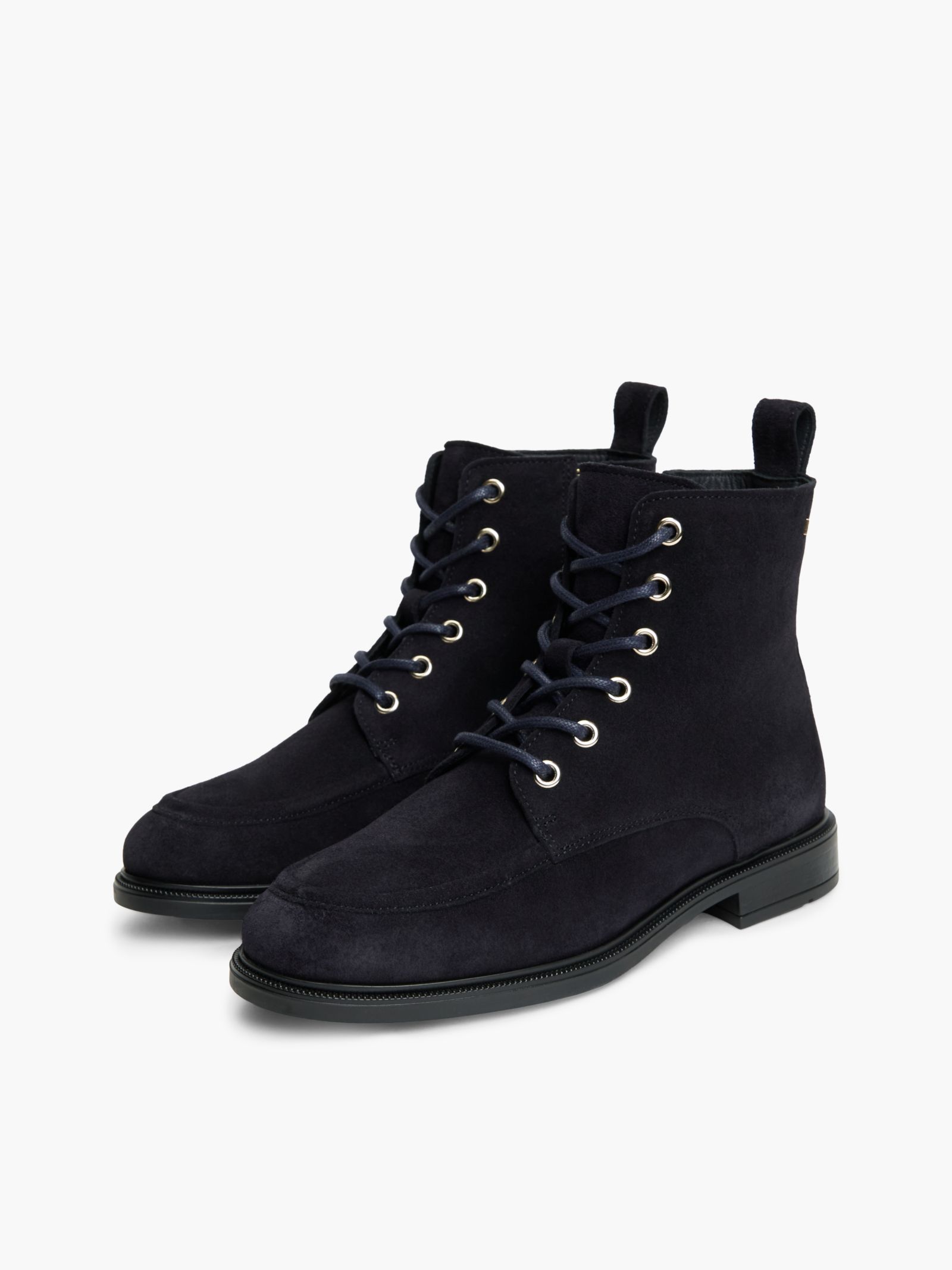 Tommy Hilfiger suède chelsea veterboot met geëmailleerde vlag in marine