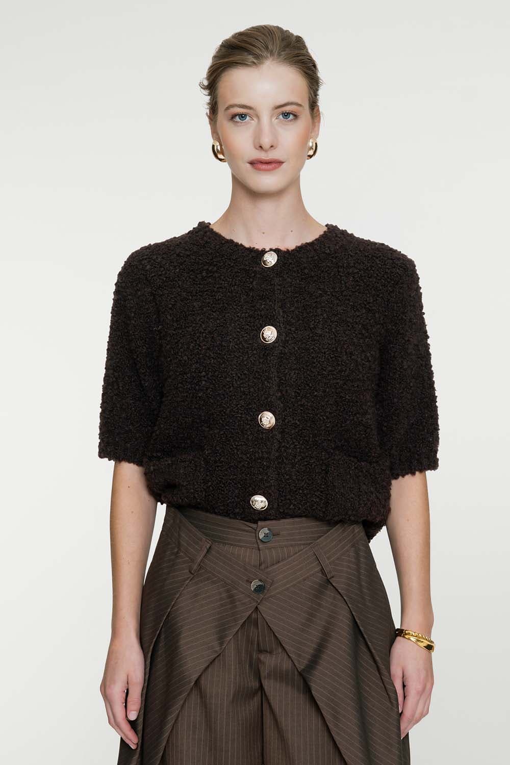Geisha Vest Boucle Bruin dames
