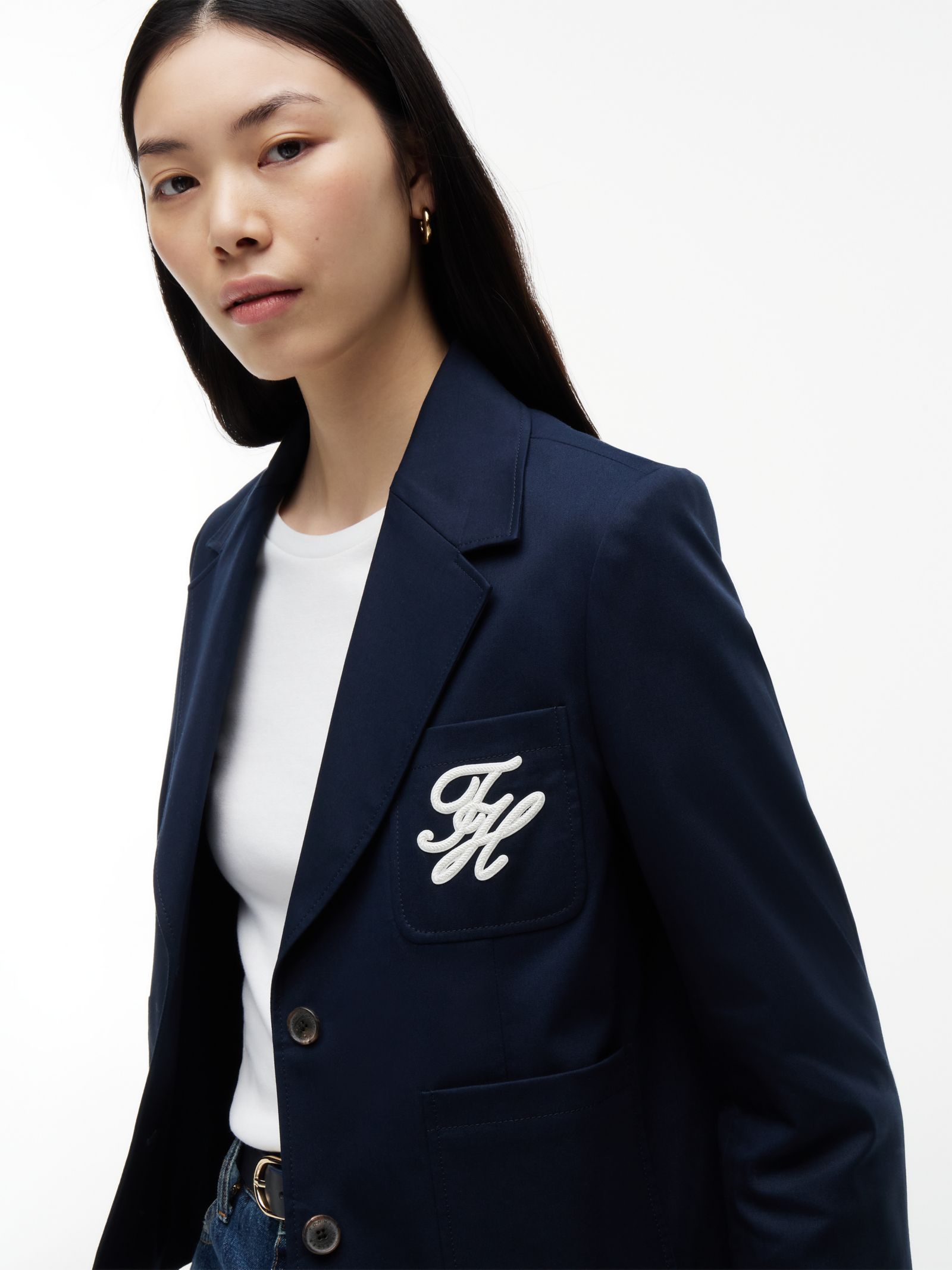 Tommy Hilfiger Regular Fit Blazer met logo appliqué in marine