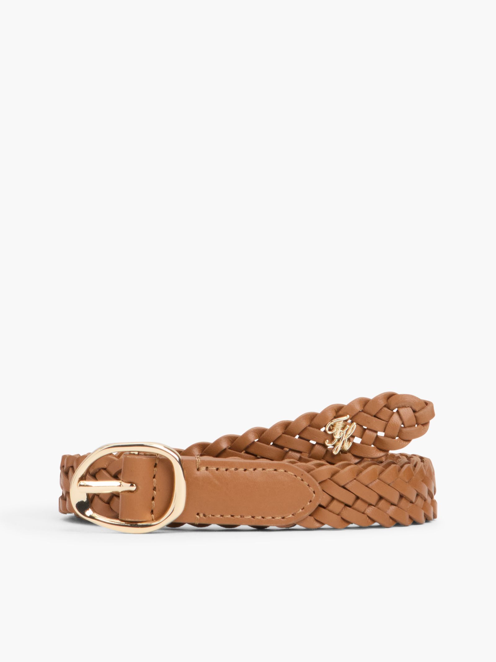 Tommy Hilfiger gevlochten leren riem met gevormde gesp in bruin