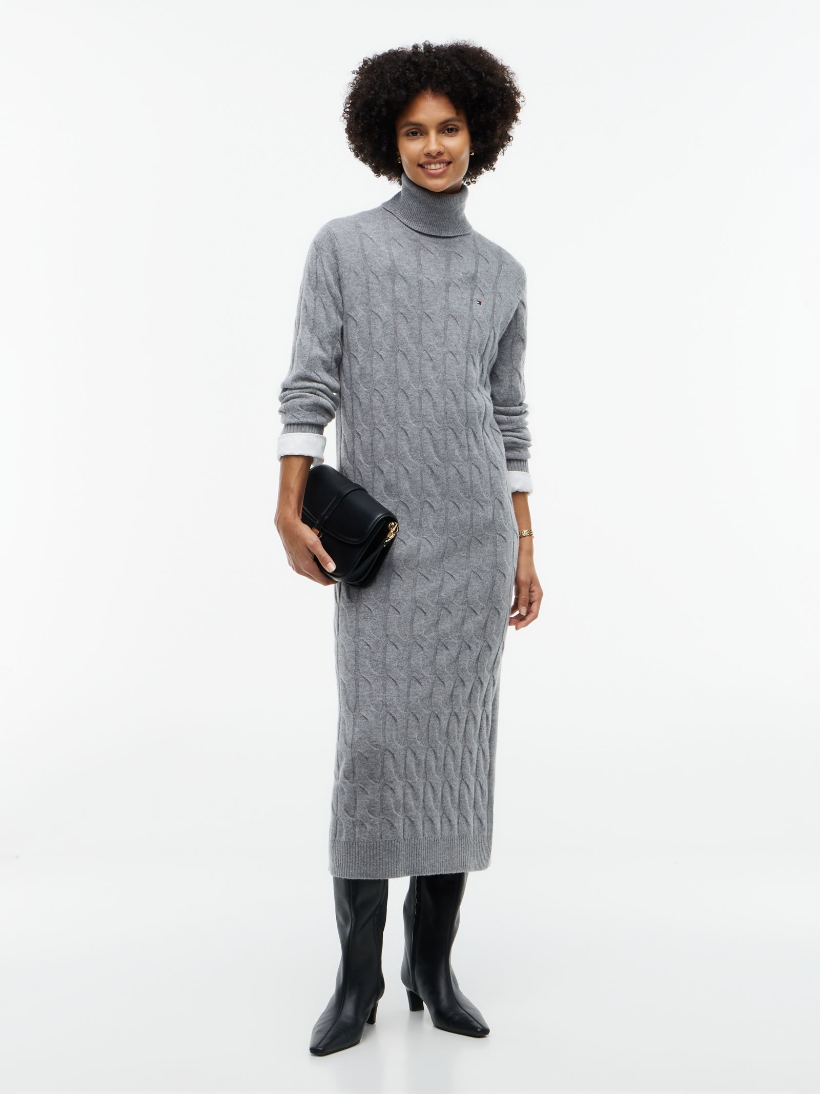 Tommy Hilfiger Kabelgebreide sweaterjurk van zuivere wol in grijs