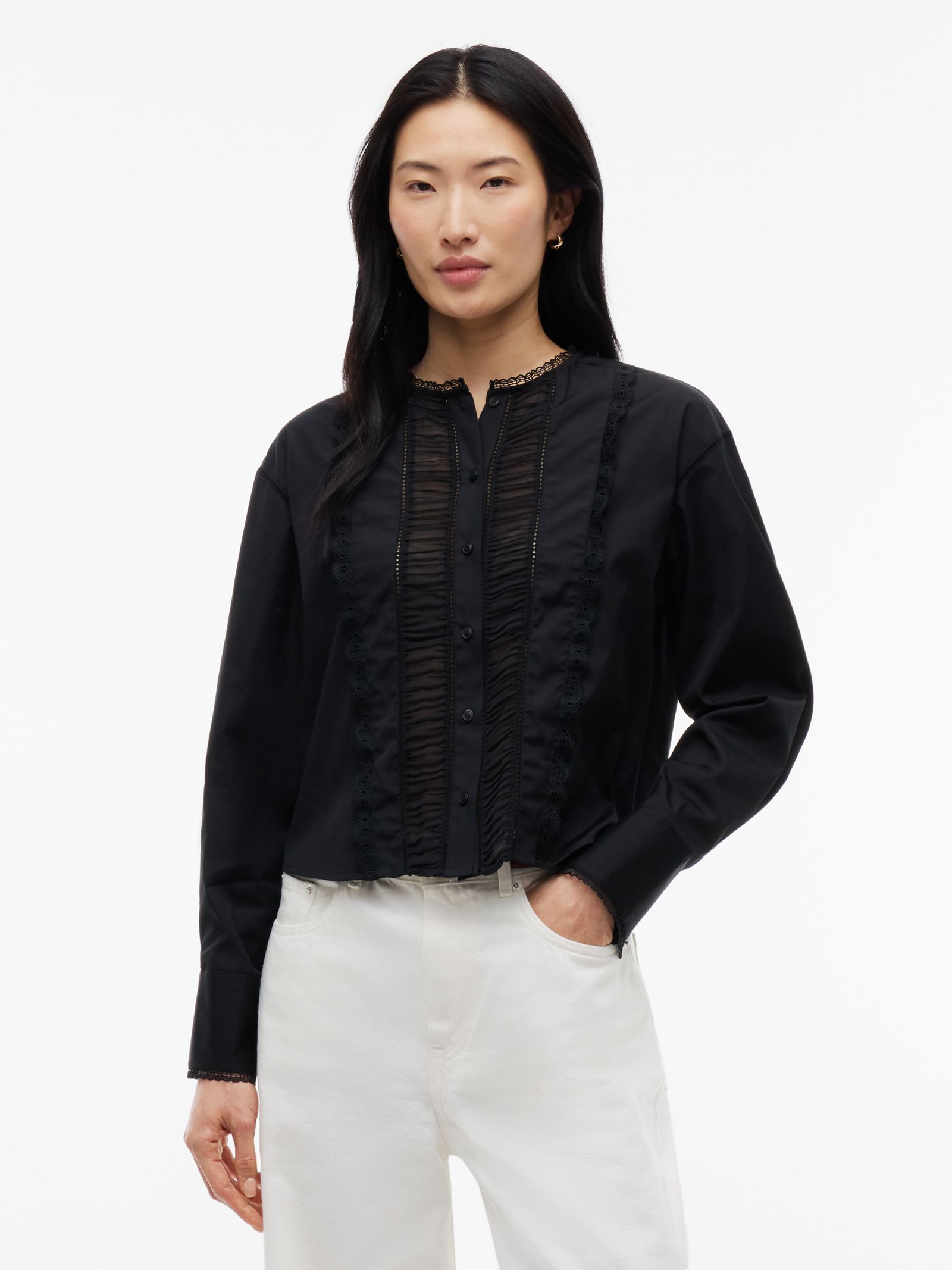 Tommy Hilfiger Kraagloos boxy fit overhemd met kanten rand