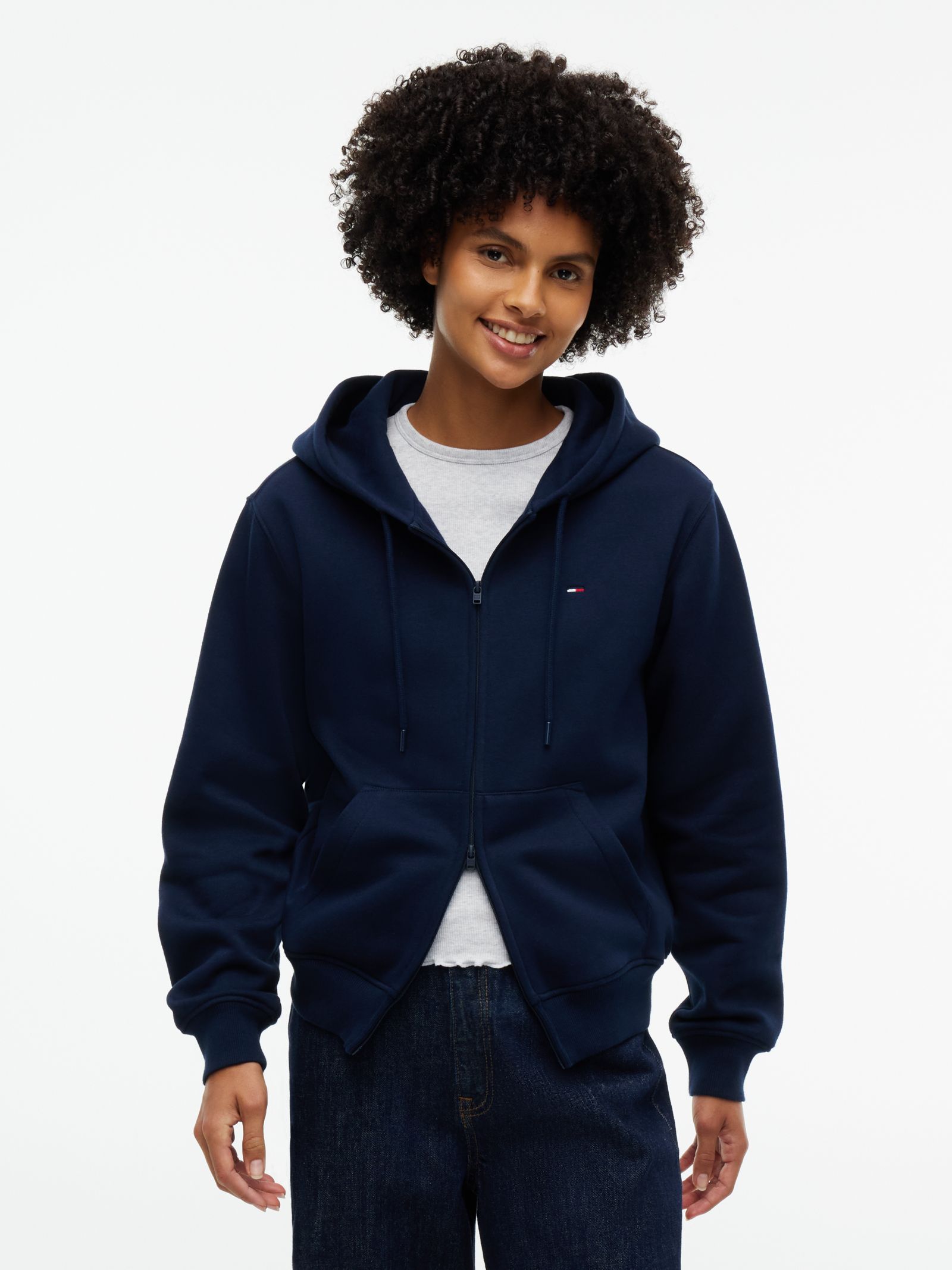 Tommy Jeans Fleece hoodie met rits en geborduurde vlag in marine