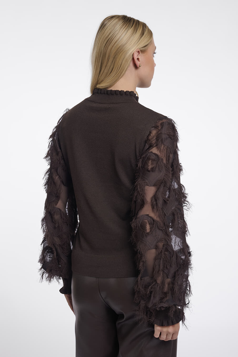 Rino & Pelle Rino & Pelle Trui Gebreide Janique With Fancy Long Sleeves Bruin dames