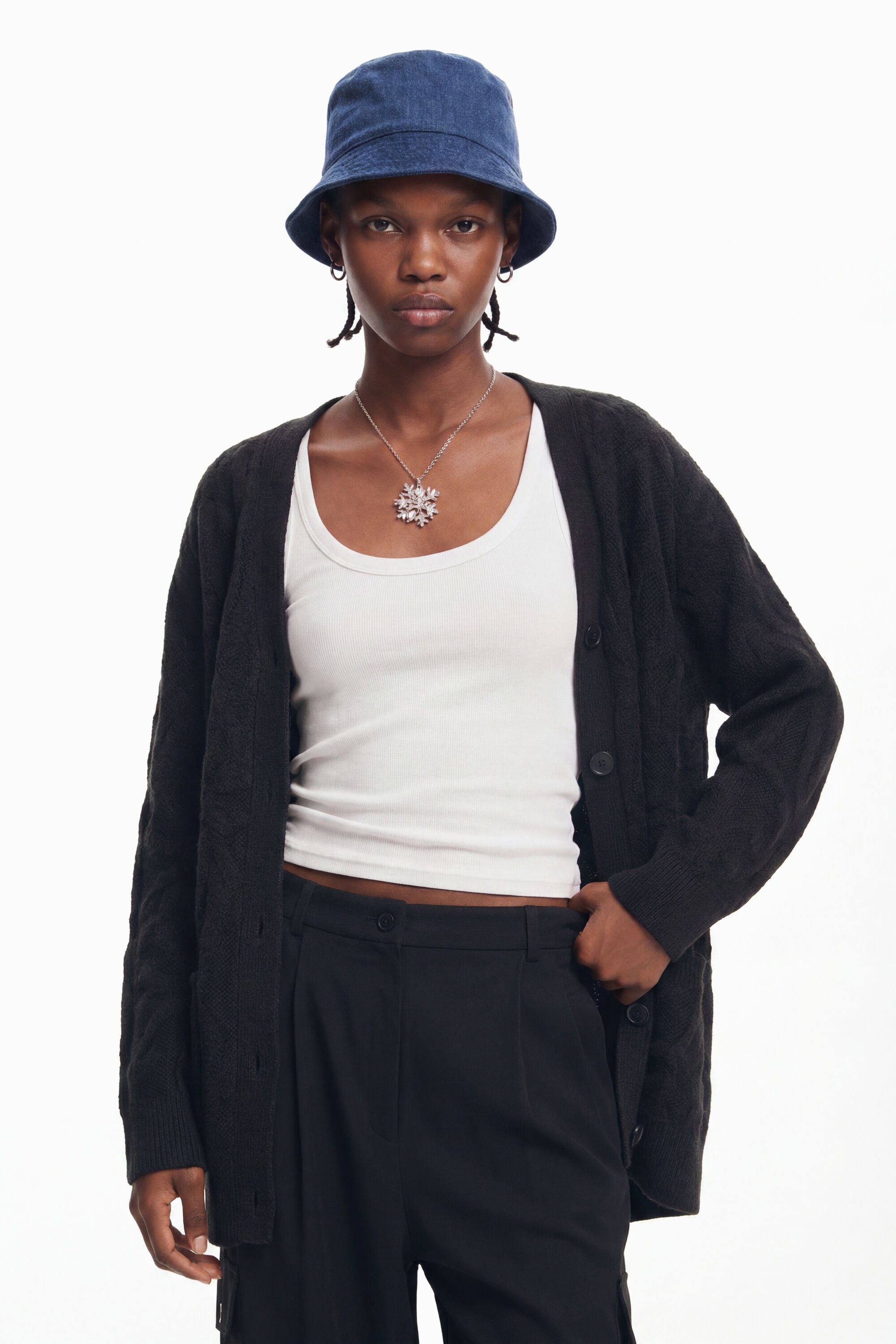 Desigual Oversized gebreid vest in zwart