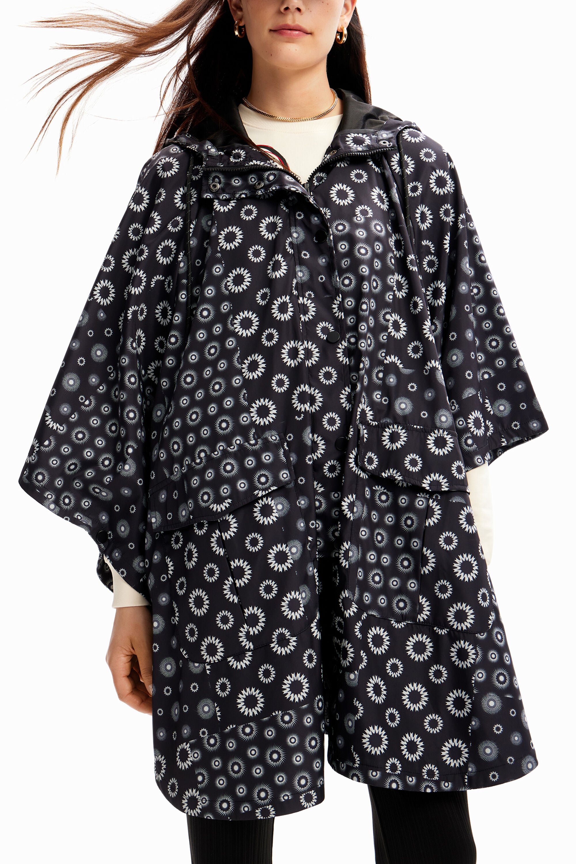 Desigual Regenjas met capuchon en geometrische print