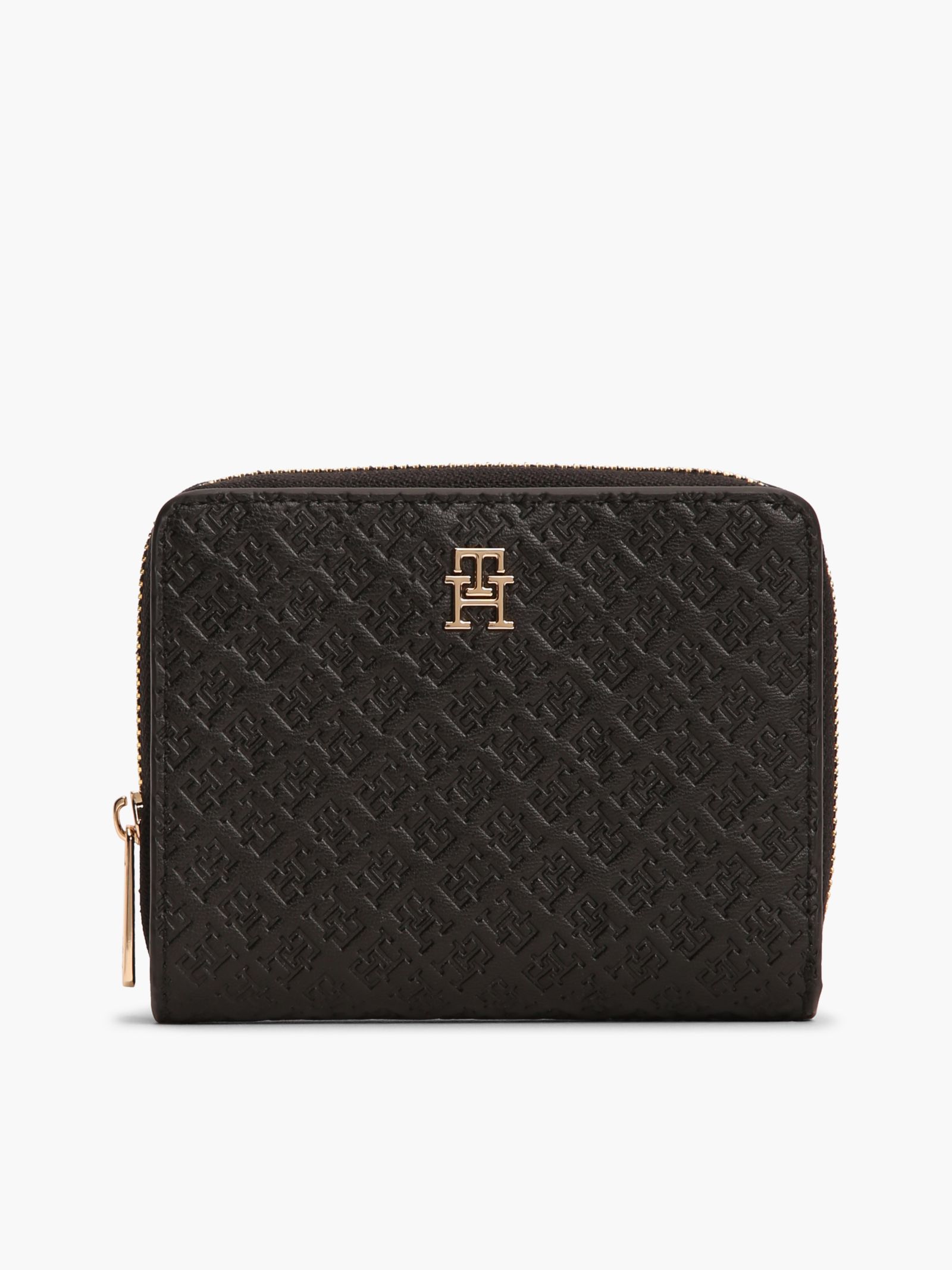 Tommy Hilfiger Hilfiger Icon Zip Around Portemonnee met Flap en Reliëf in zwart