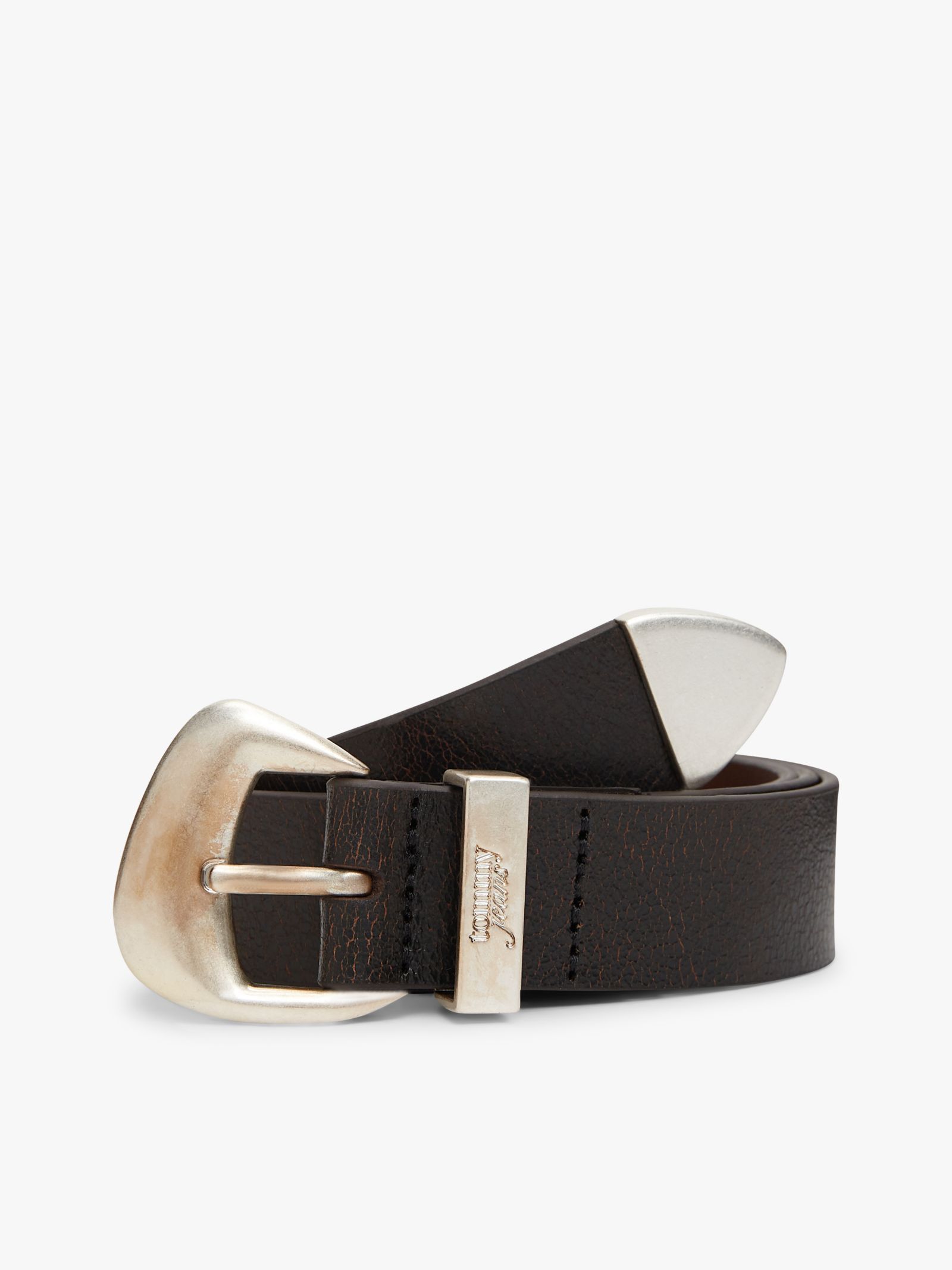 Tommy Jeans Leren riem met gebarsten finish en abstracte gesp in bruin