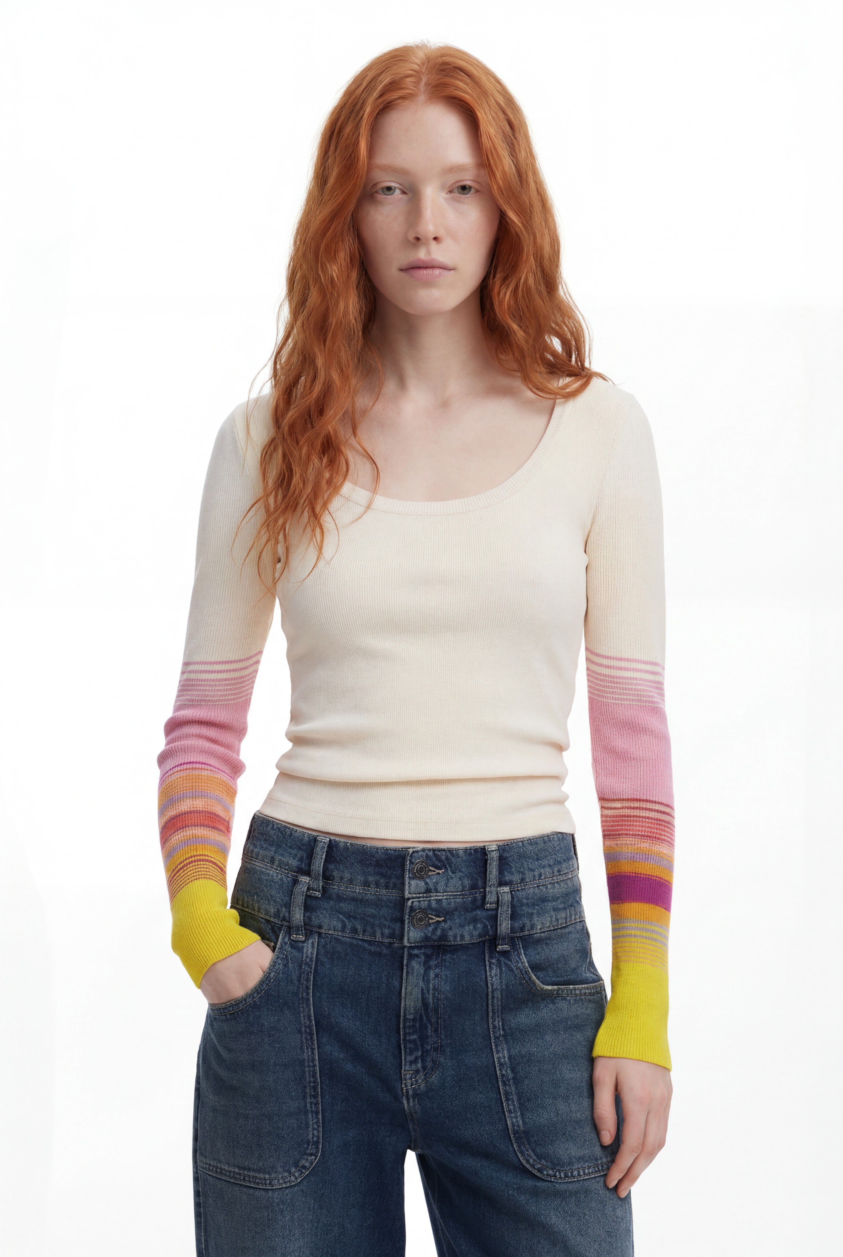 Desigual T-shirt met bedrukte mouwen in wit