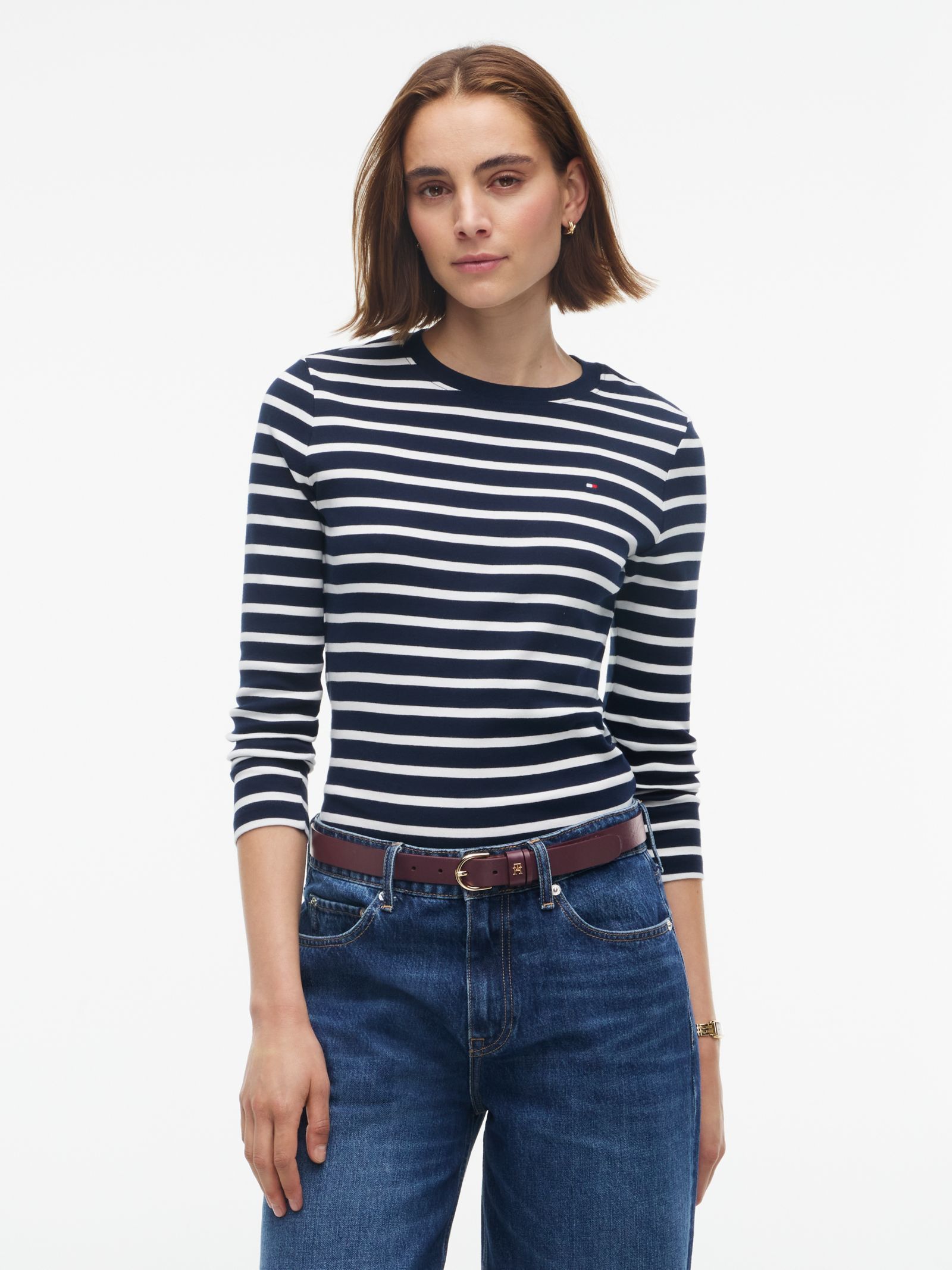 Tommy Hilfiger Geribde longsleeve met geborduurde vlag in marine