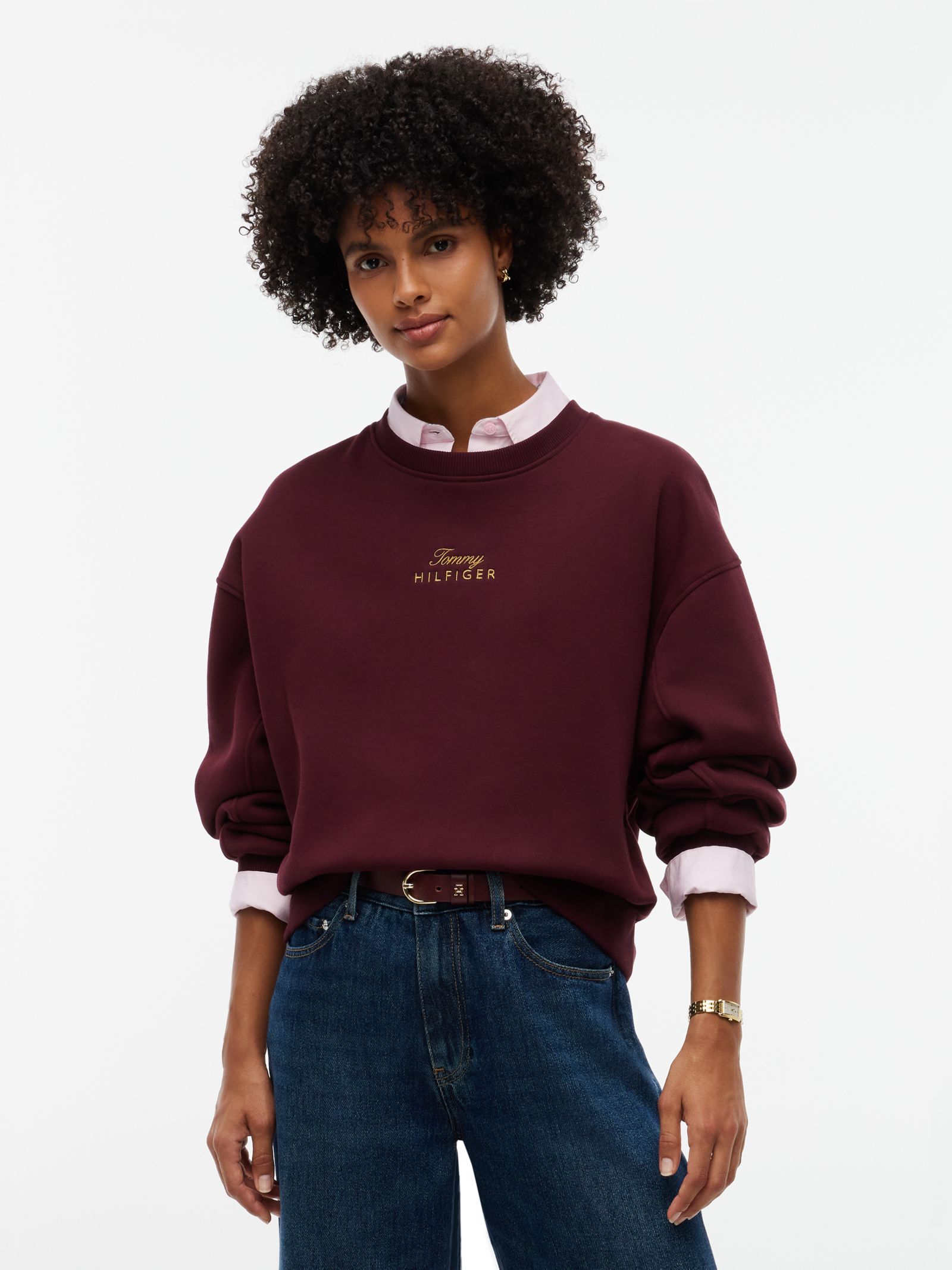 Tommy Hilfiger Relaxed fit trui met ronde hals en geborduurd logo in rood
