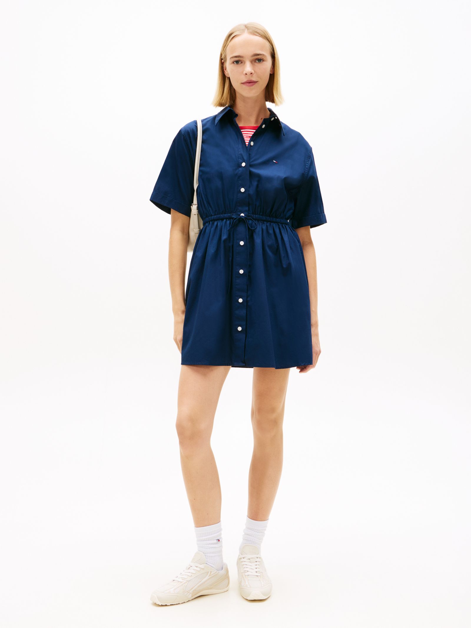 Tommy Jeans gestreepte relaxed fit poplin overhemdjurk in marine