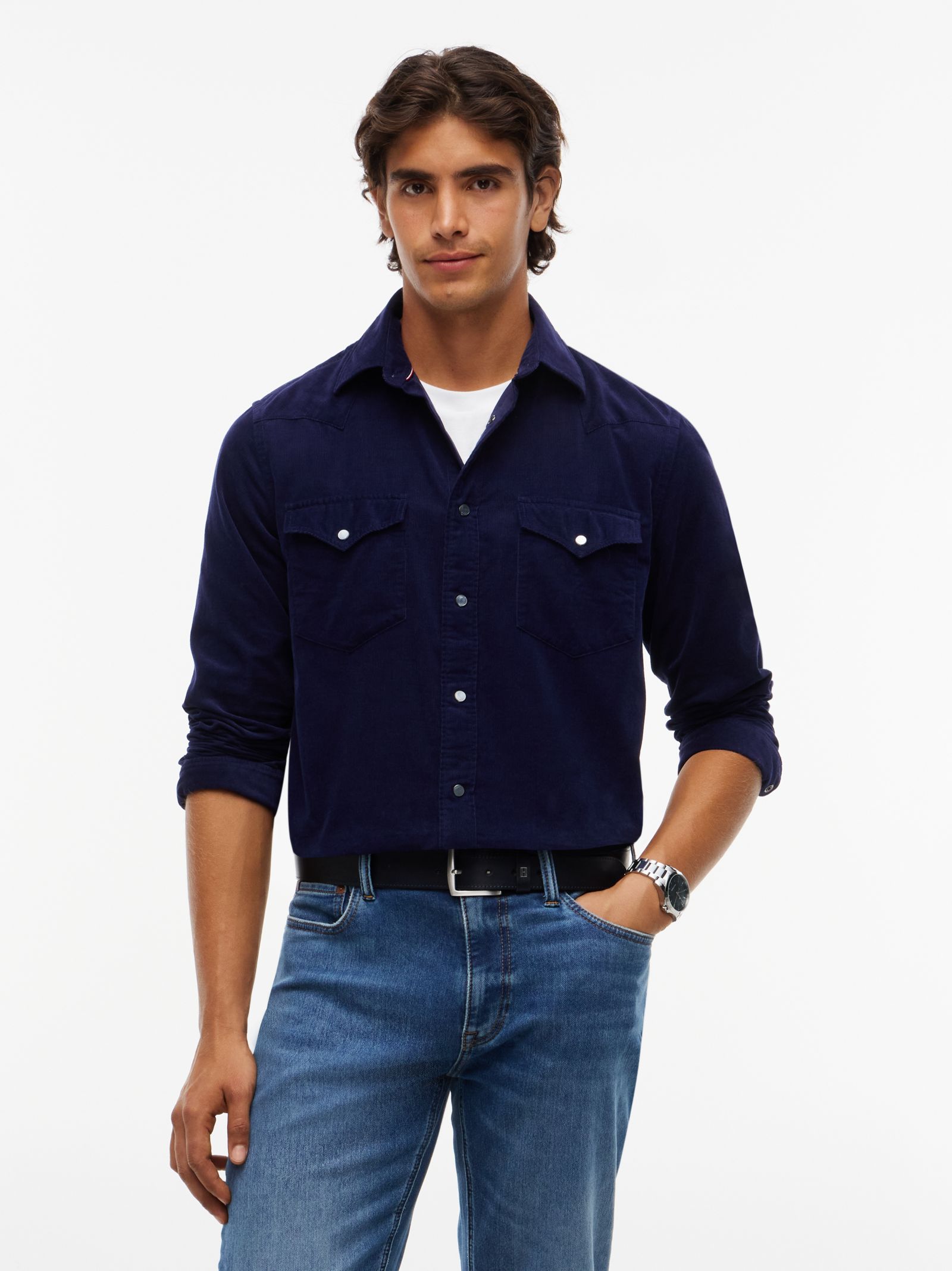 Tommy Hilfiger regular fit corduroy western overhemd in marine