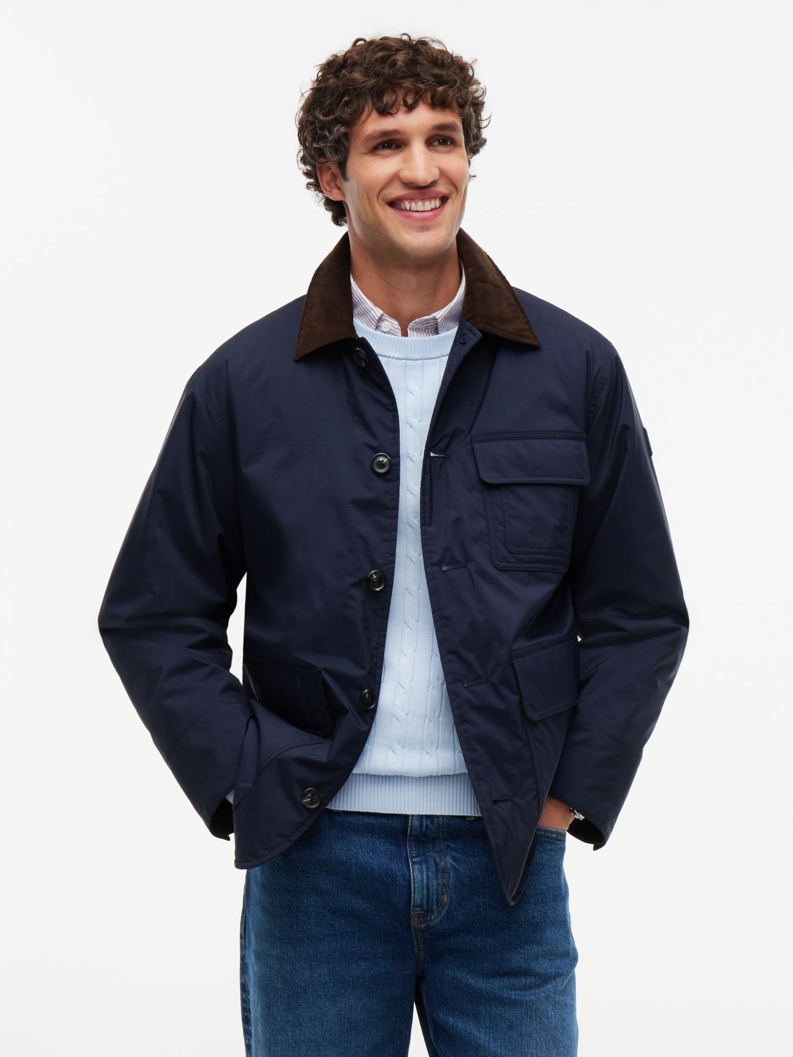 Tommy Hilfiger Gewatteerd ripstop barnjack met corduroy kraag in blauw