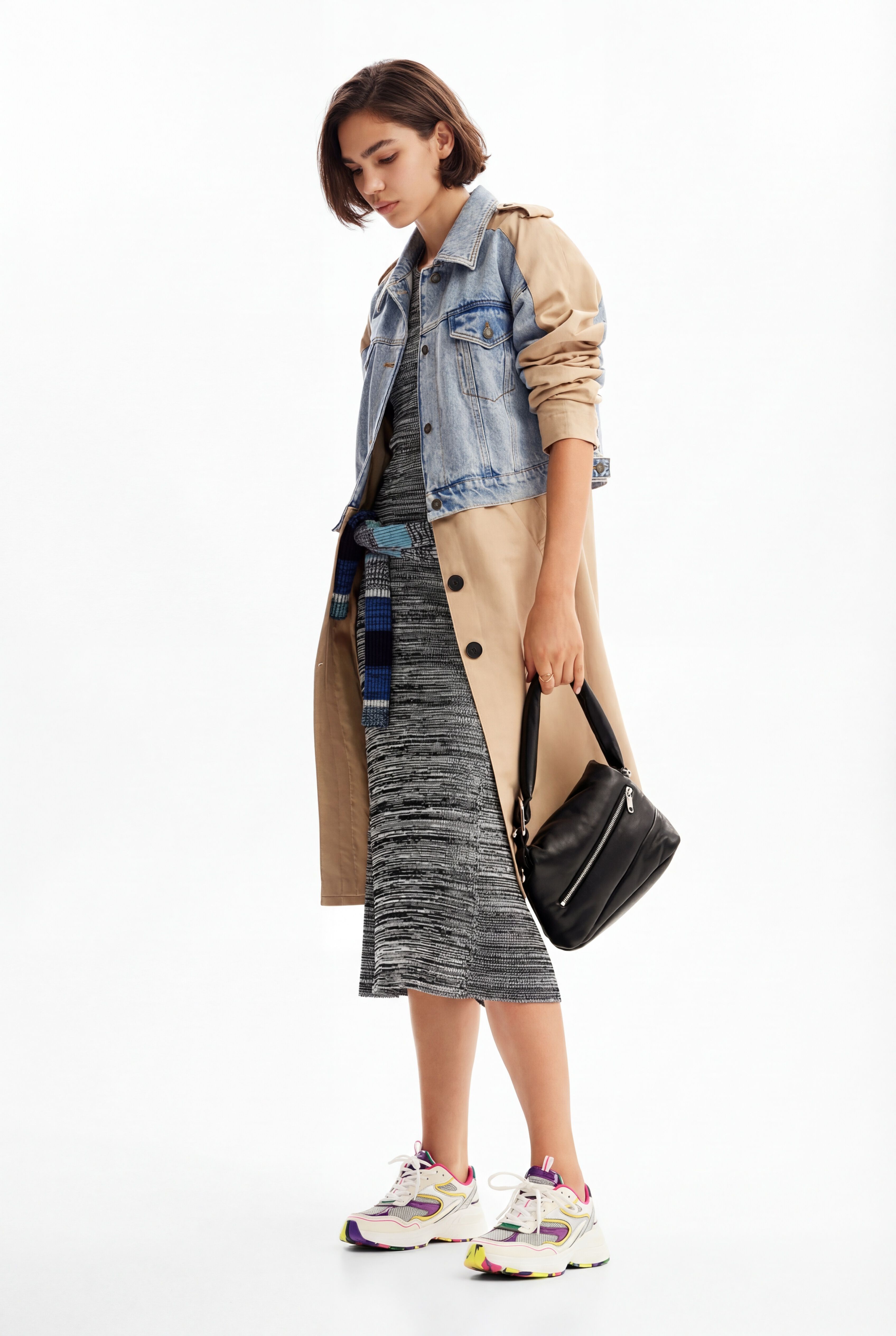 Desigual Hybride denim trenchcoat in beige