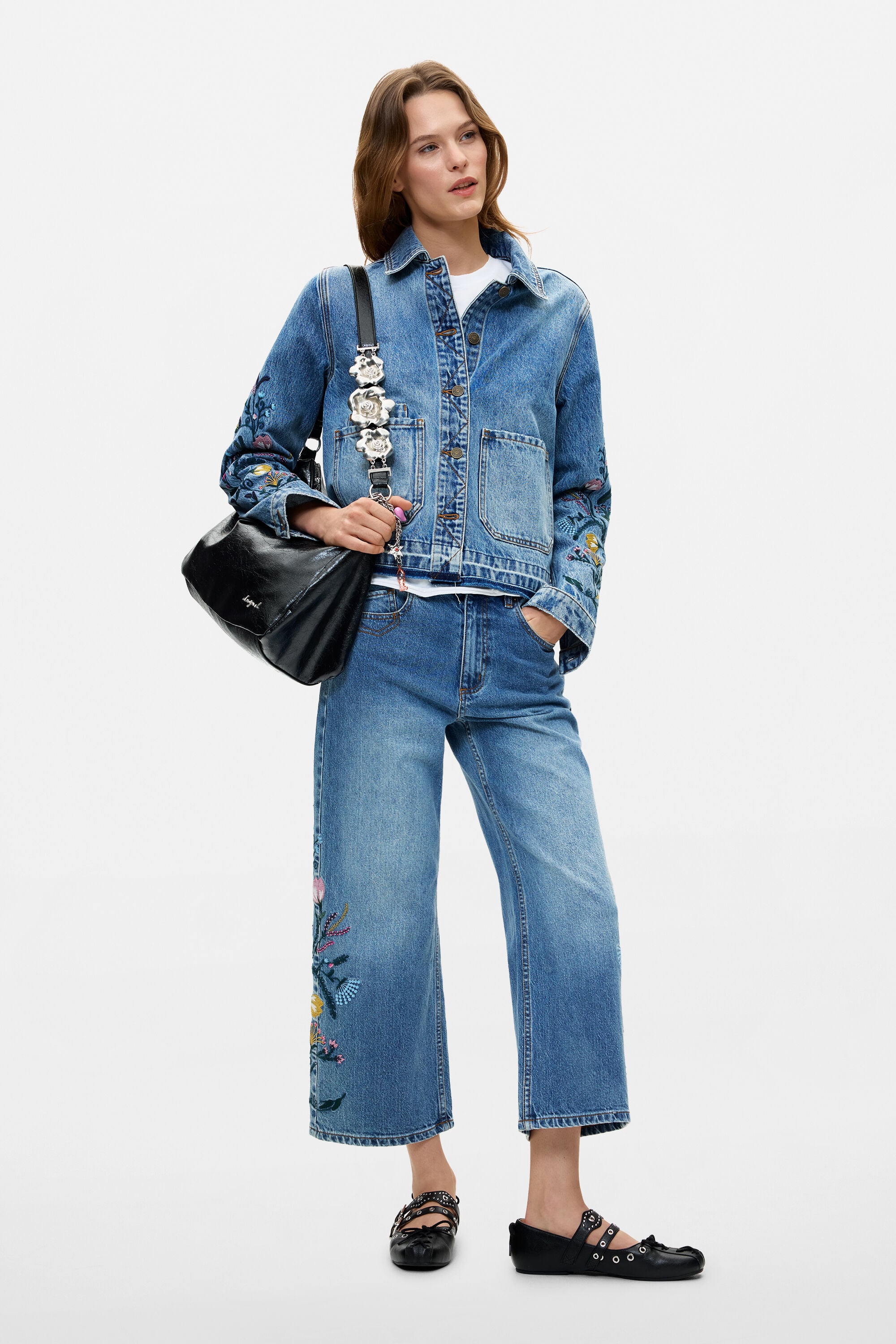 Desigual Culotte spijkerbroek met bloemen