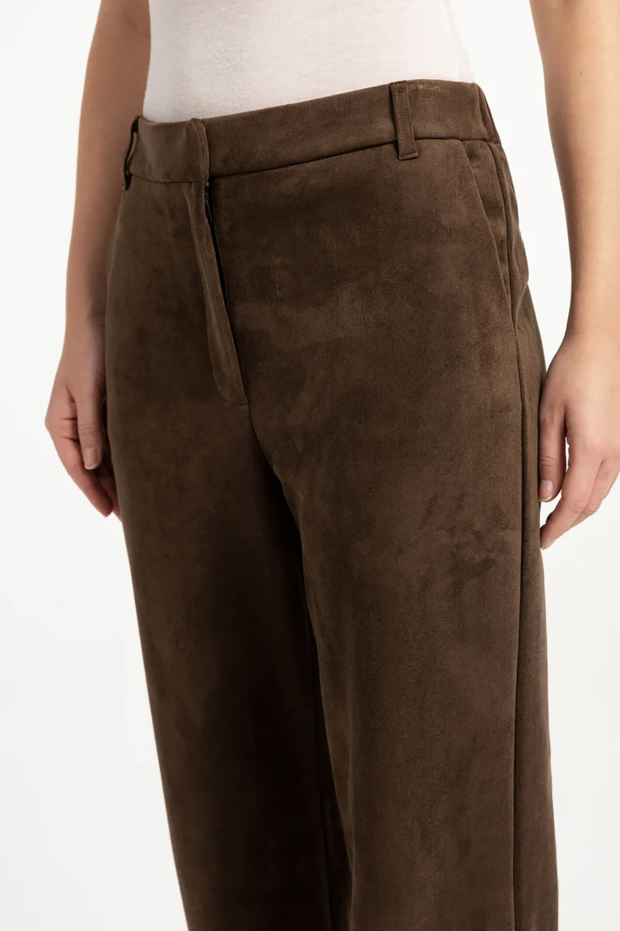 Yaya Broek met wijde pijpen Suede Bruin dames