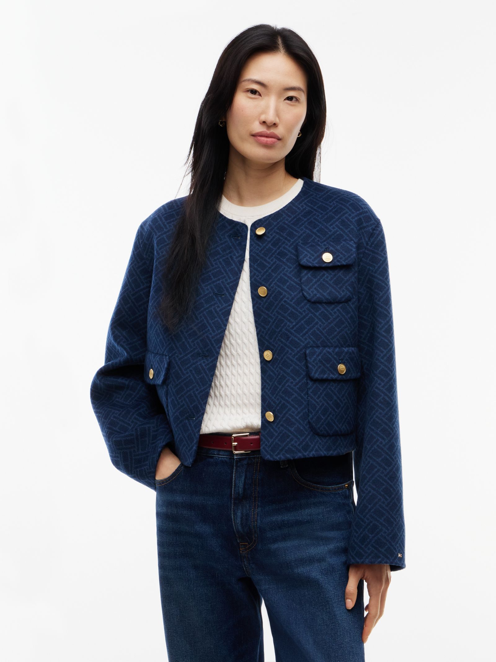 Tommy Hilfiger Jacquard jack van dubbelzijdige wolmix in blauw