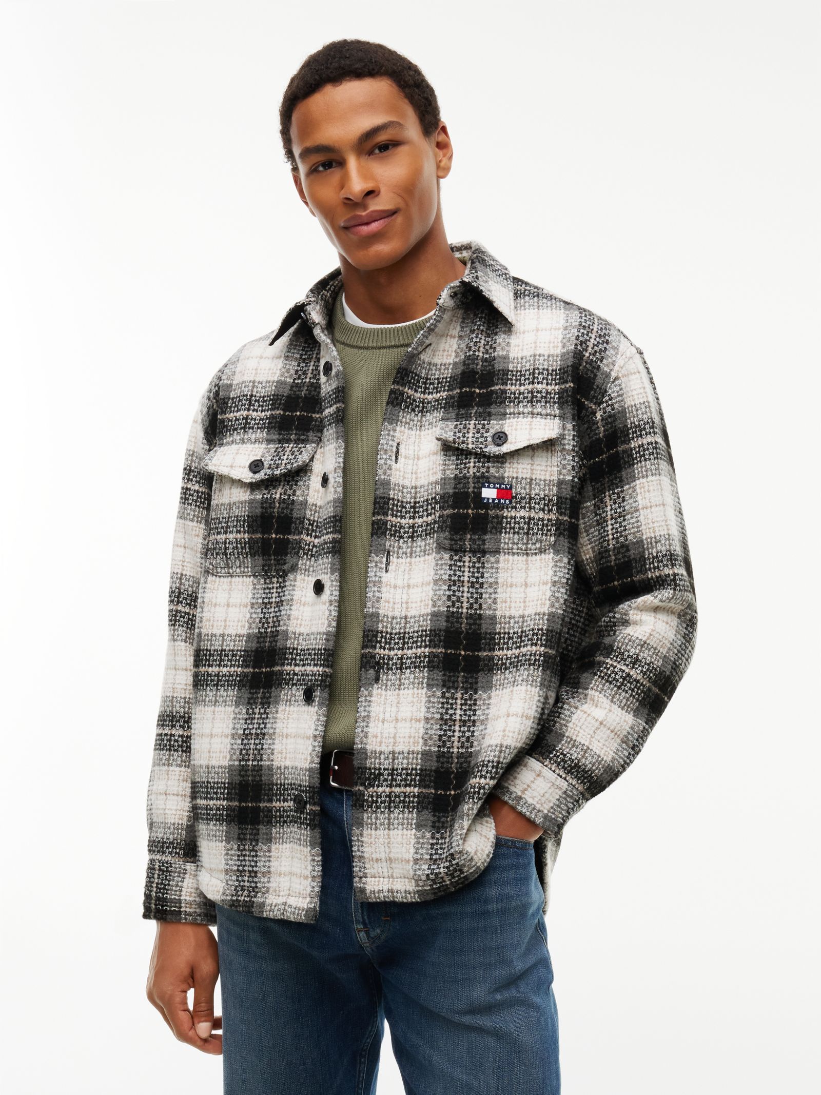 Tommy Jeans oversized overshirt met tartanruit in zwart