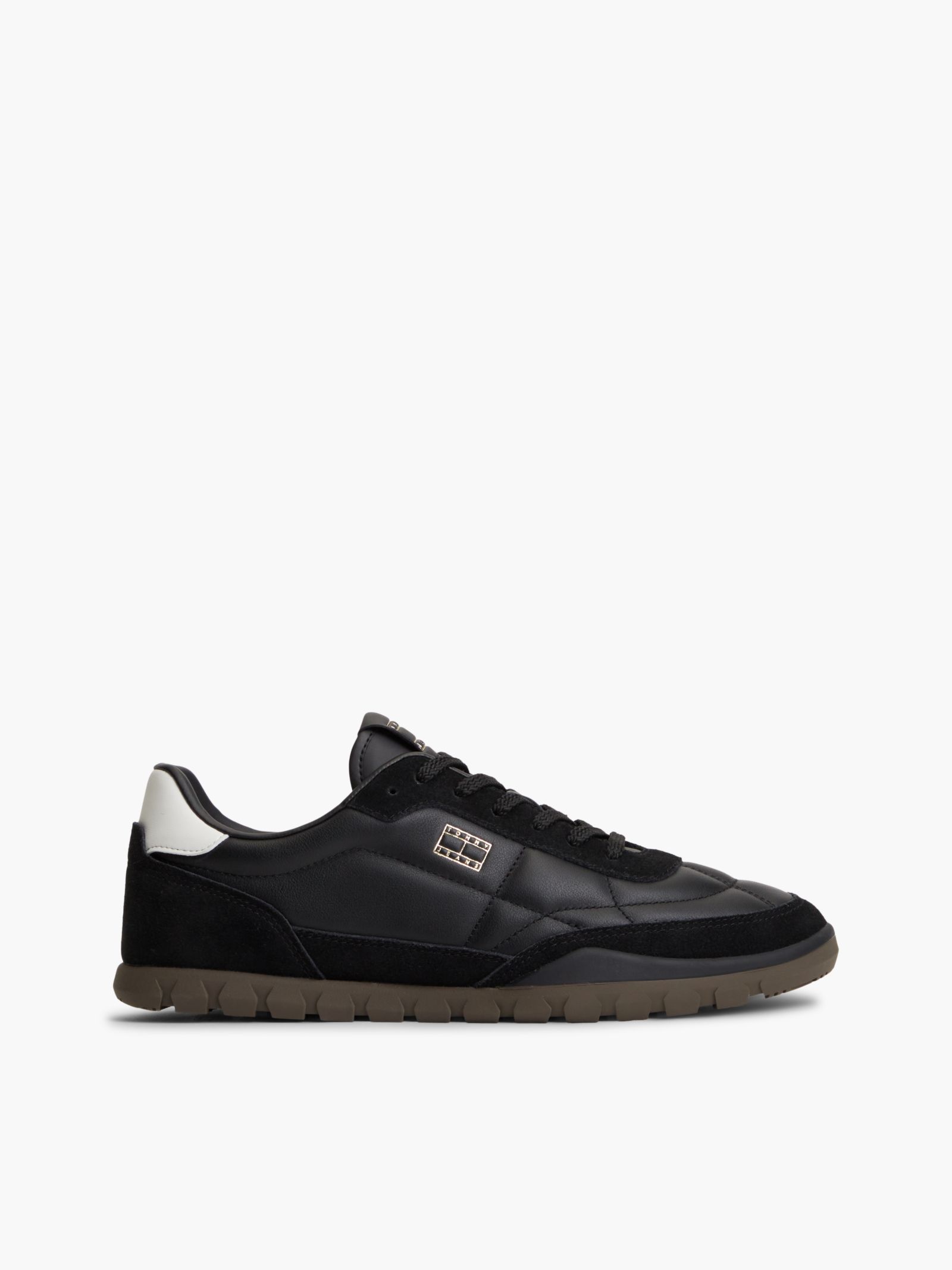 Tommy Jeans Leren sneaker met gemengde texturen en laag profiel in zwart