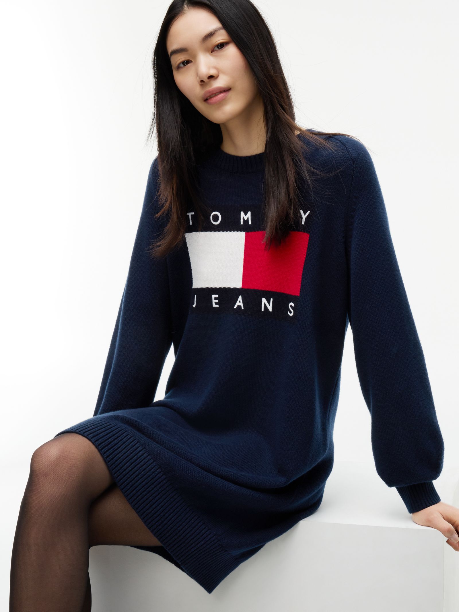 Tommy Jeans Oversized Mini trui jurk met wol in marine