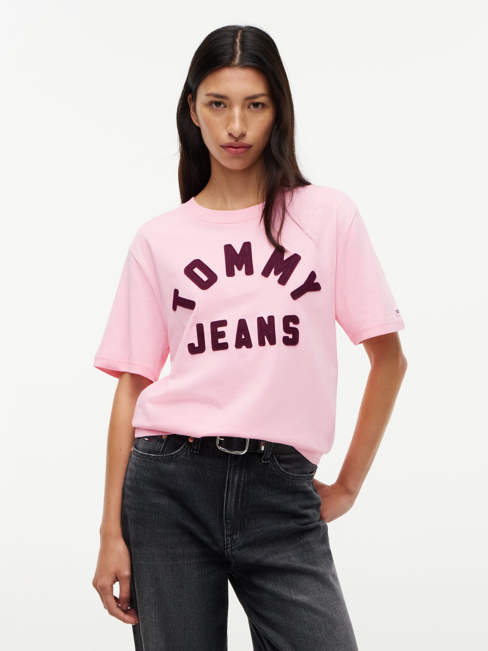 Tommy Jeans relaxed jersey T-shirt met getextureerd logo in roze