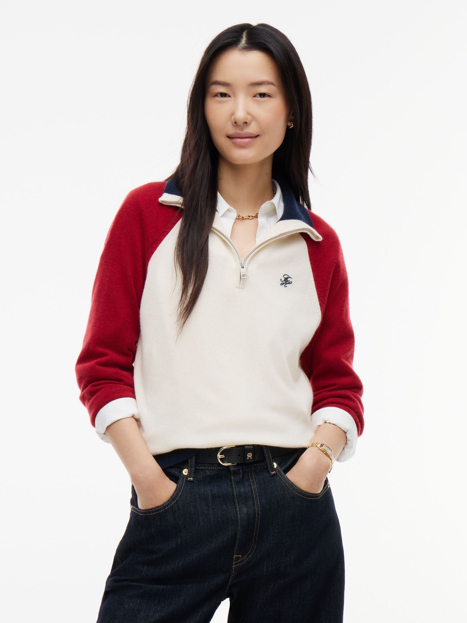 Tommy Hilfiger Relaxed fit trui met 1 4 rits en kasjmier