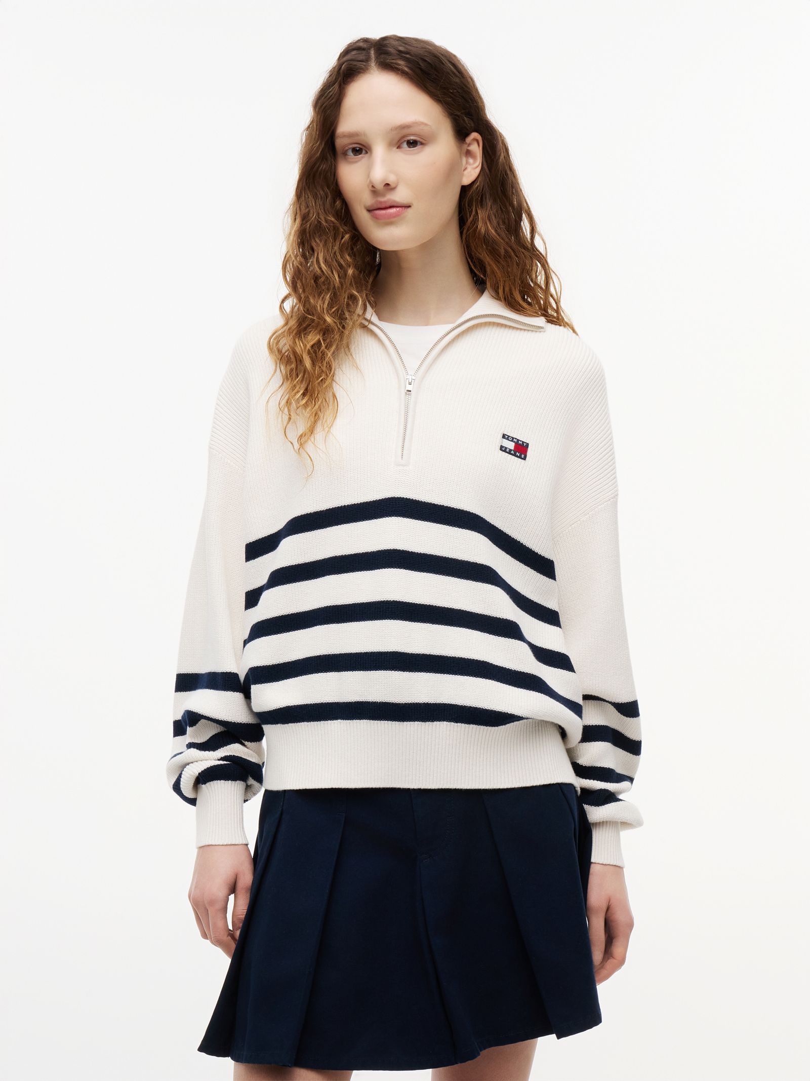 Tommy Jeans Gestreepte trui met quarter zip en Tommy badge