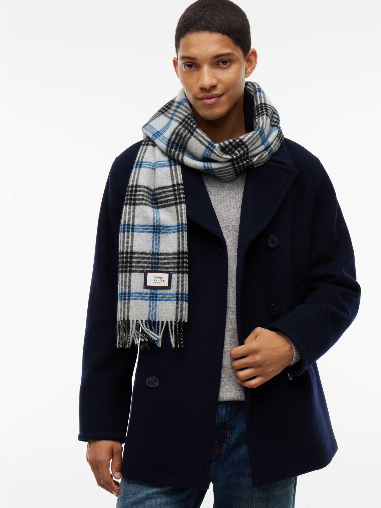 Tommy Hilfiger Sjaal van zuivere wol met jacquard ruitpatroon in grijs