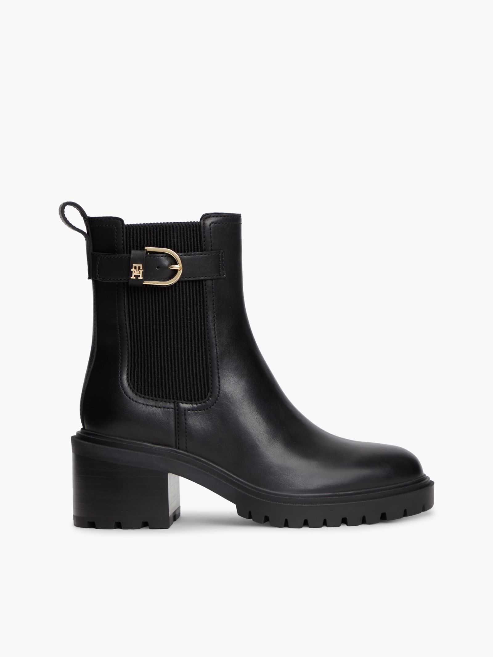 Tommy Hilfiger leren chelsea boot met gesp en blokhak