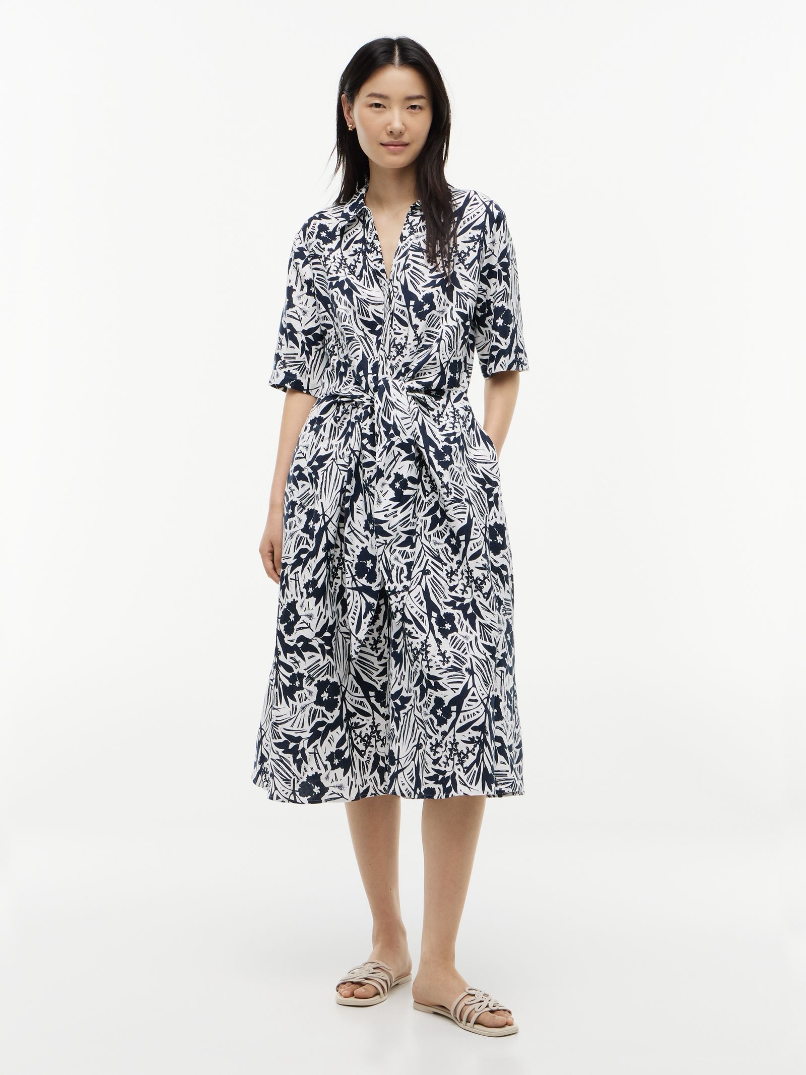 Tommy Hilfiger Linnenmix midi overhemdjurk met knoopdetail