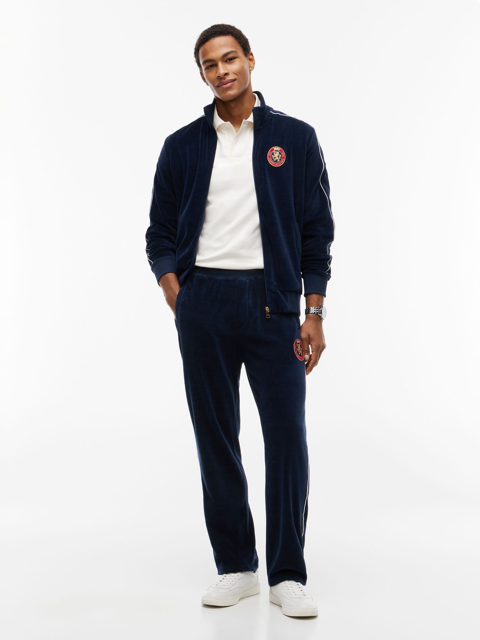 Tommy Hilfiger velour jogger met streep en embleem