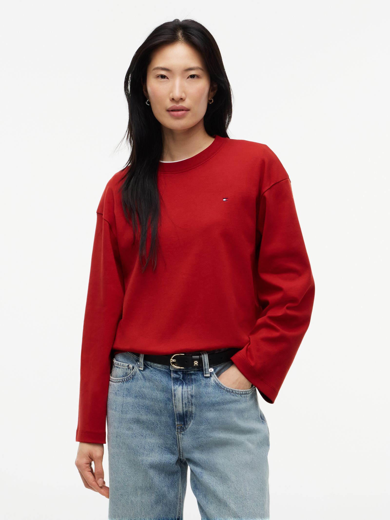 Tommy Hilfiger Interlock gebreid relaxed longsleeve T-shirt in rood