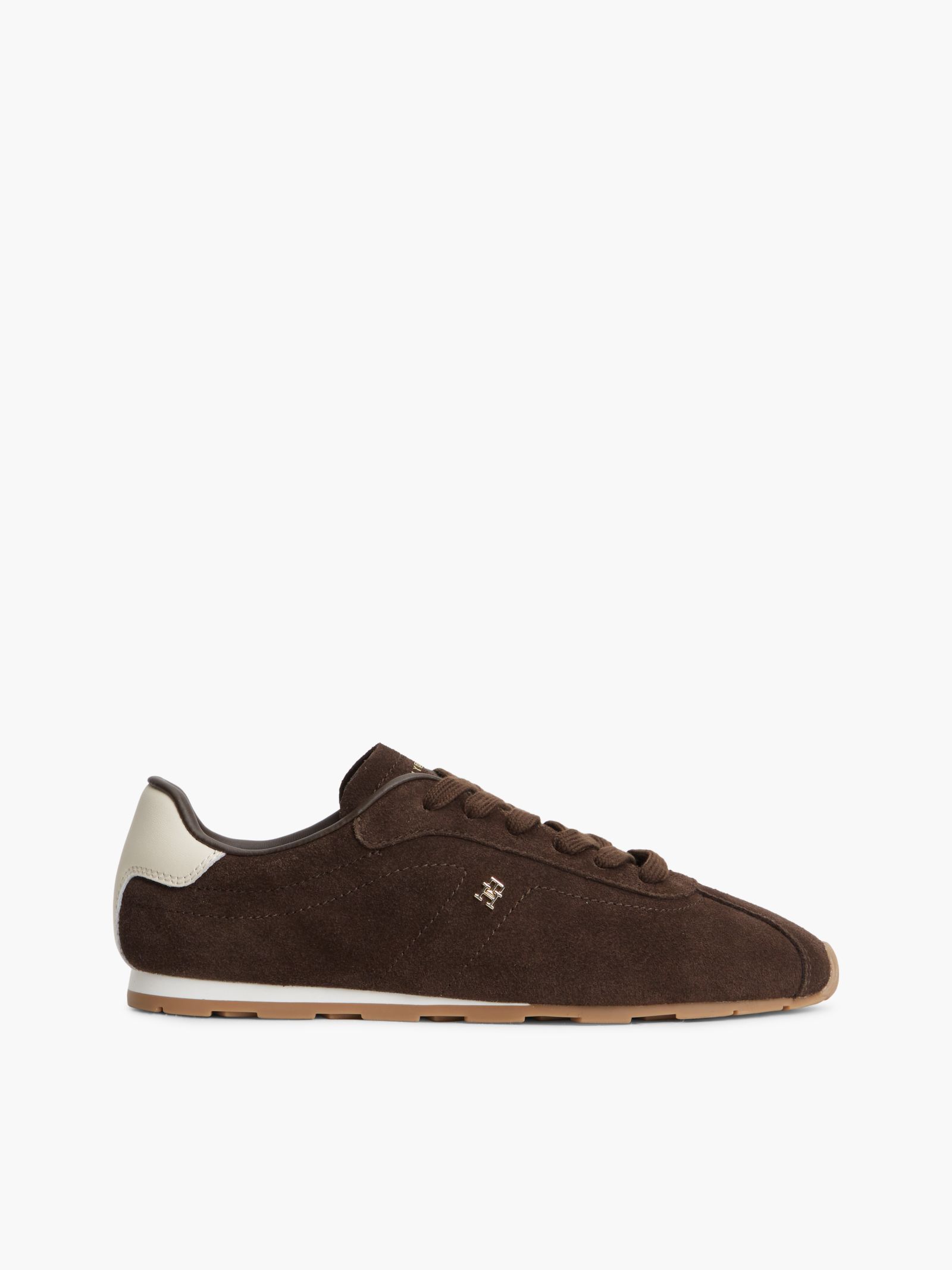 Tommy Hilfiger TH Monogram suède lage sneaker in bruin
