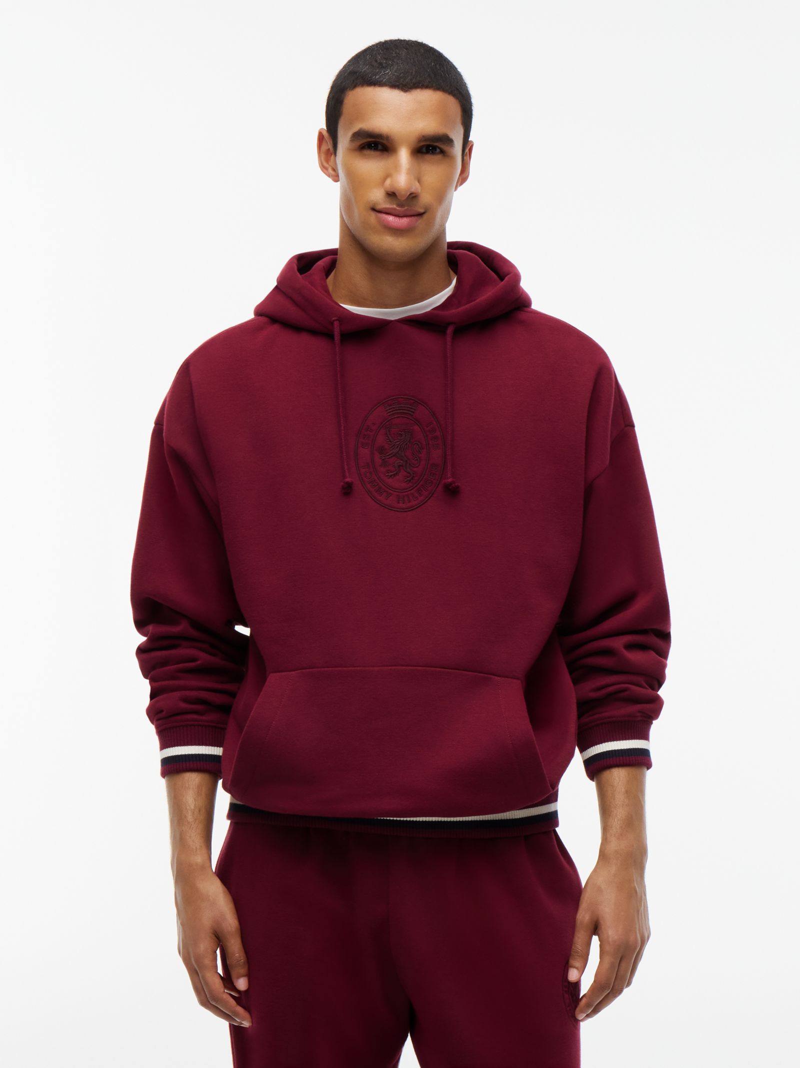 Tommy Hilfiger fleece loungehoodie met trekkoord en embleem