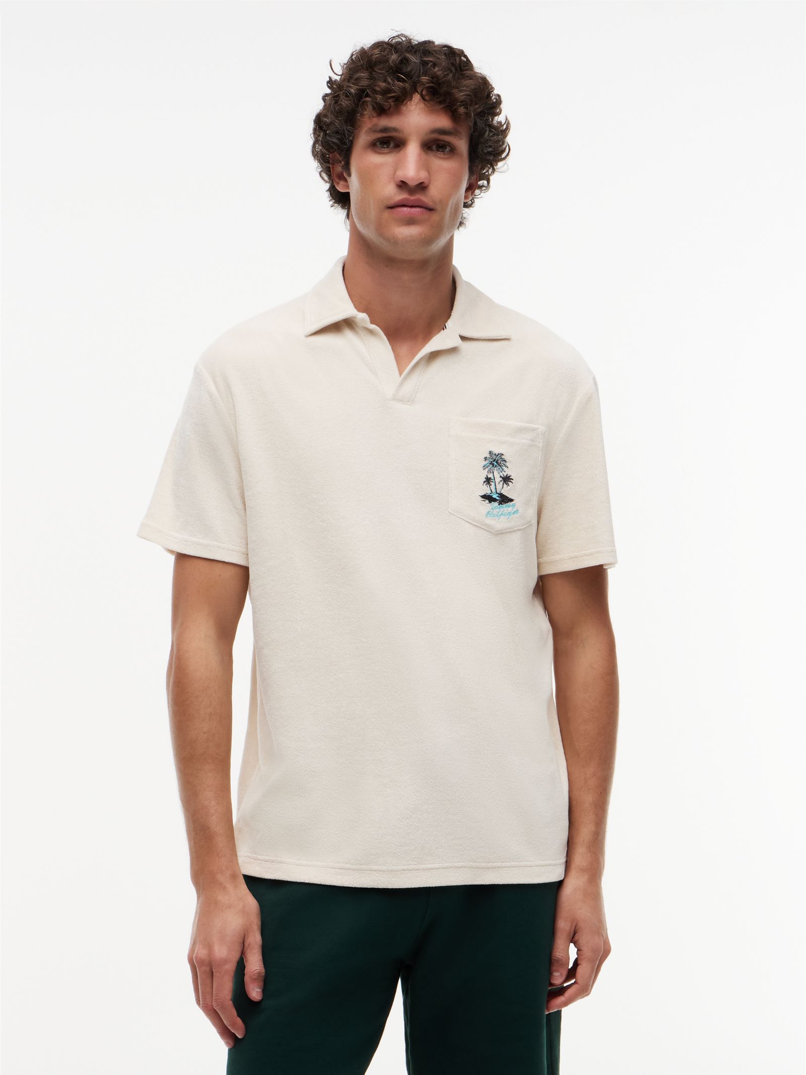 Tommy Hilfiger Regular fit badstof polo met borduring in beige