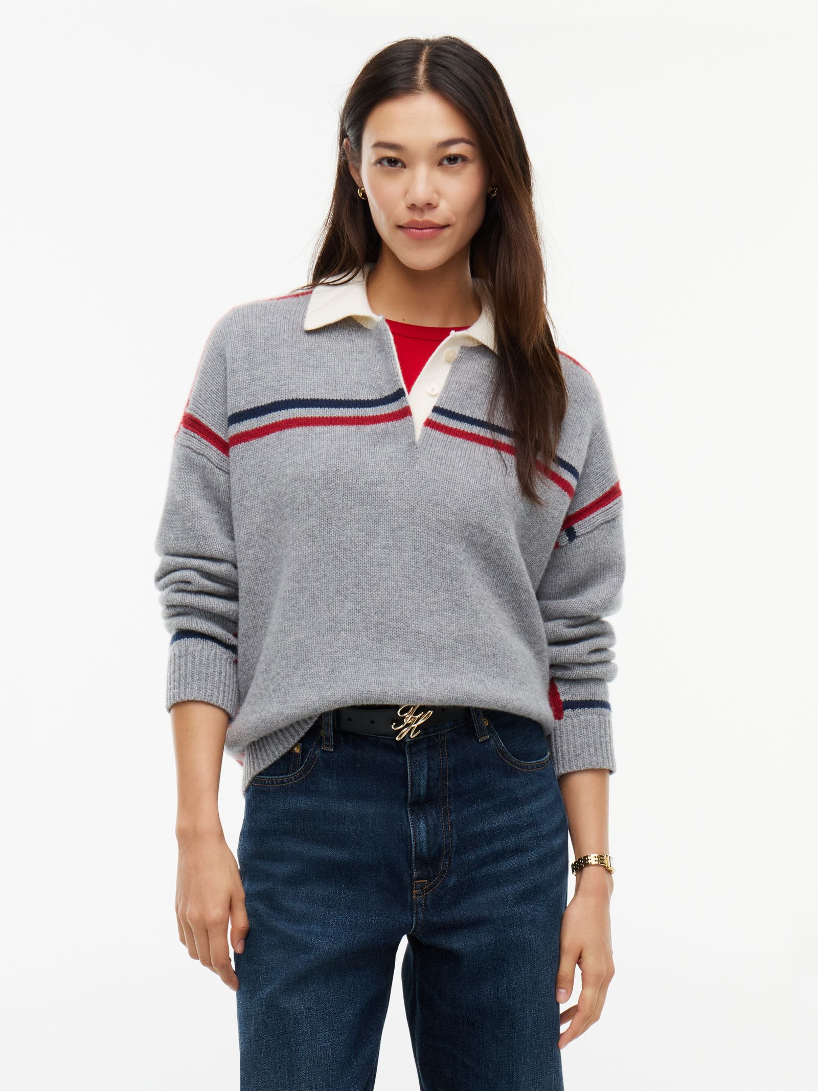 Tommy Hilfiger Polotrui van zuivere wol met boxy fit in grijs