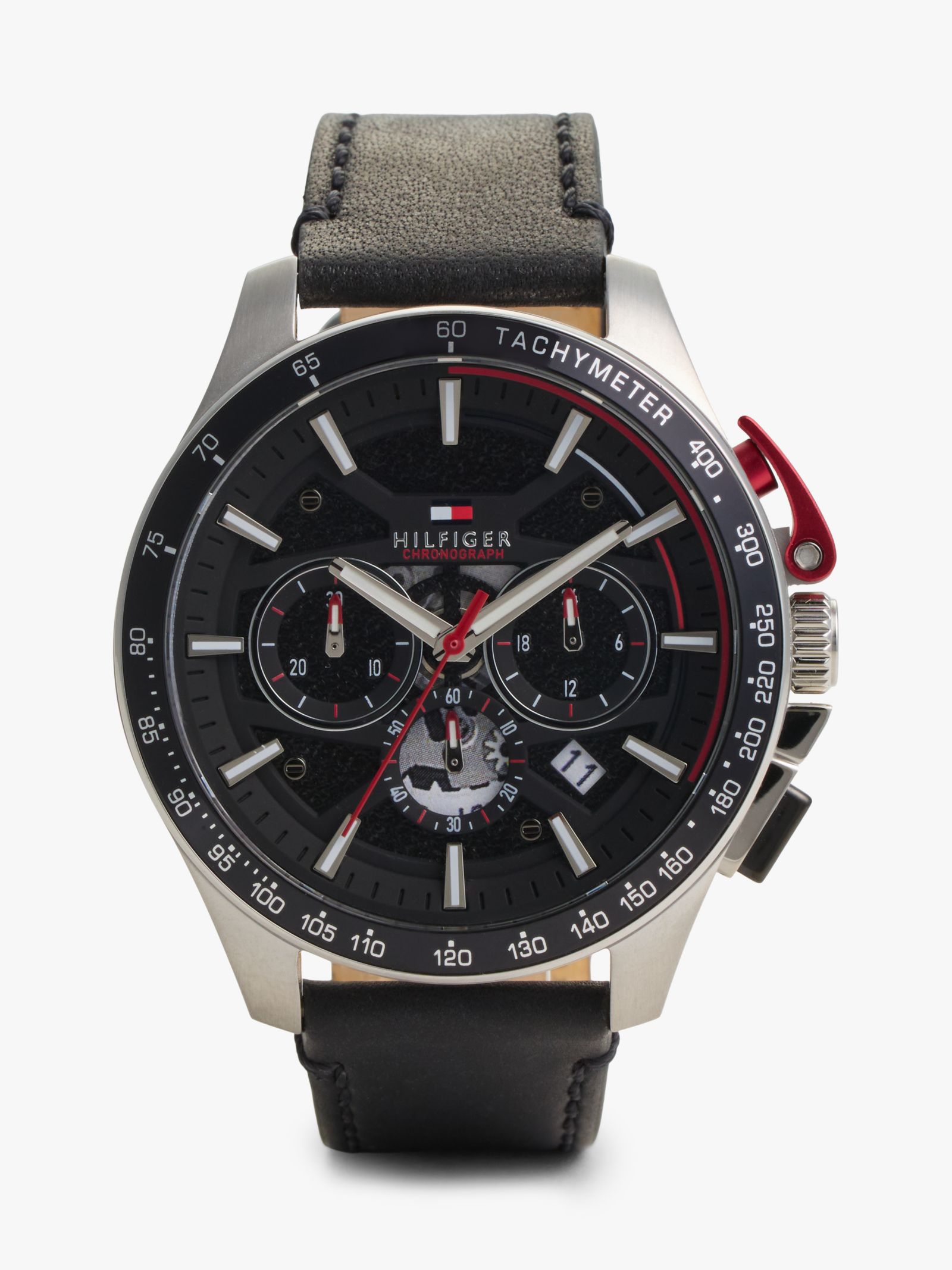 Tommy Hilfiger Chronograafhorloge met zwarte leren band in zwart
