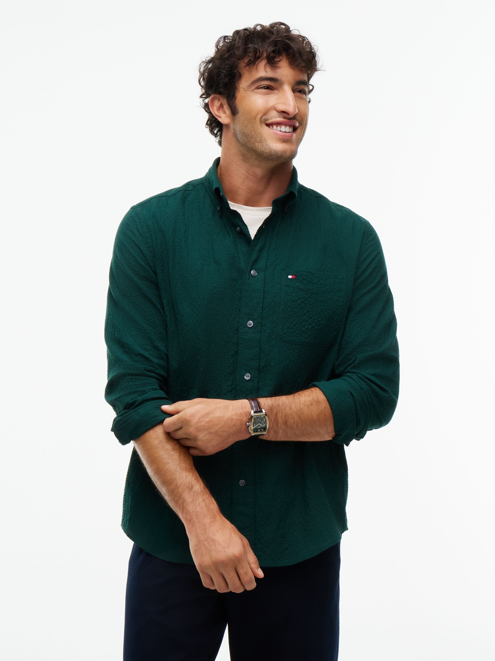 Tommy Hilfiger relaxed fit flanellen overhemd met zachte textuur in groen