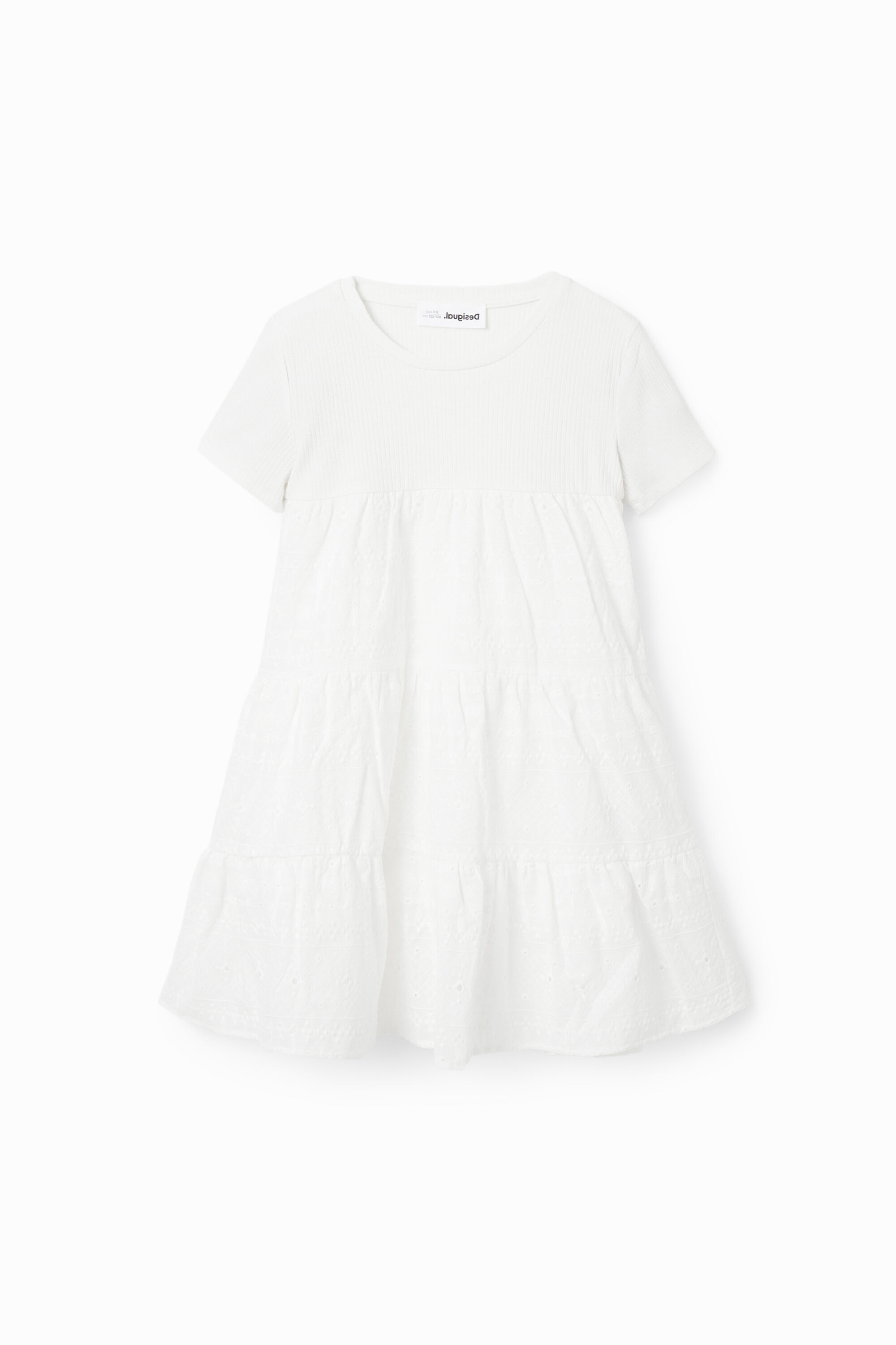Desigual Gecombineerde jurk met broderie anglaise in wit