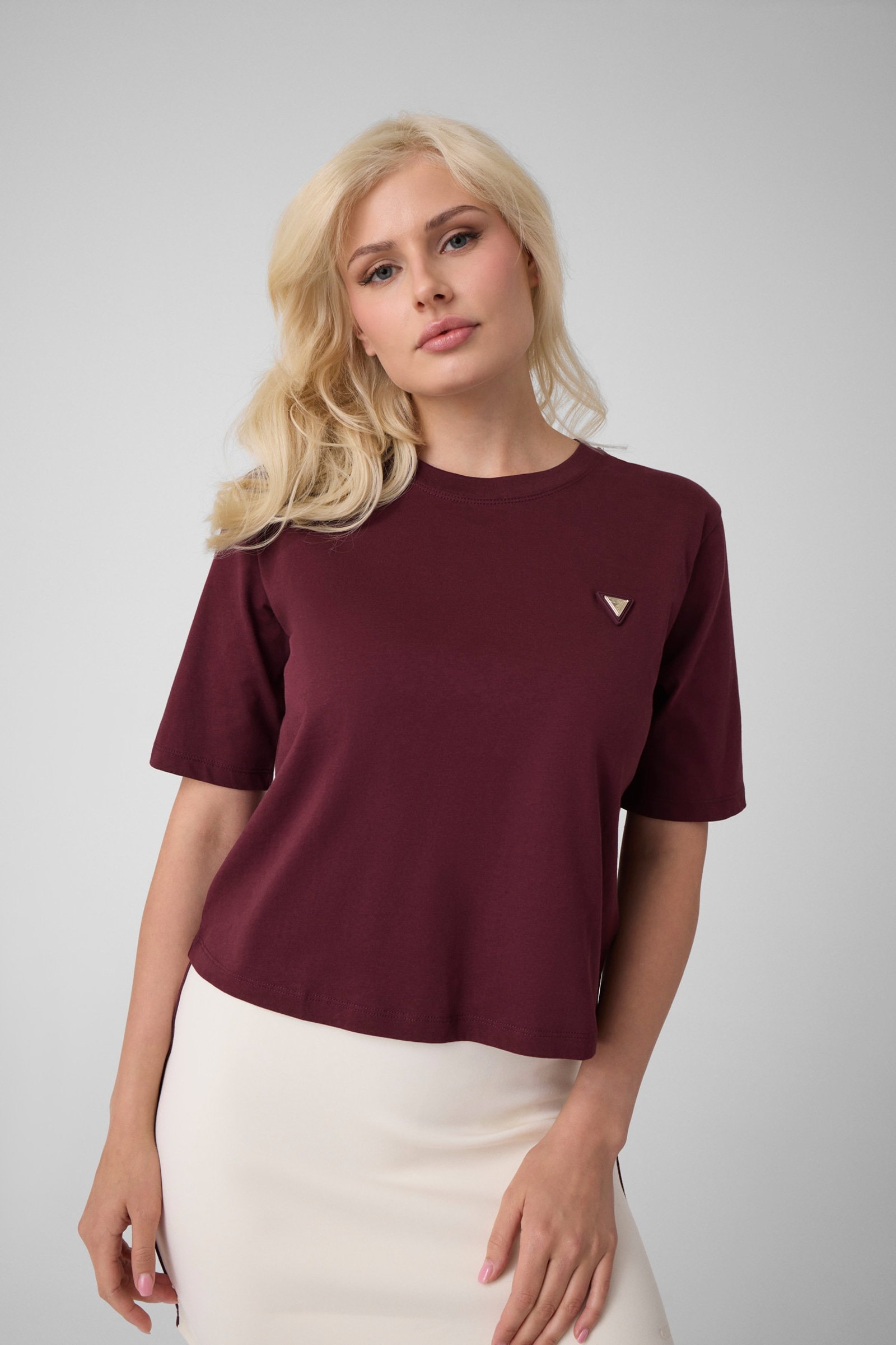 Guess Boxy T-Shirt Met Driehoeklogo in bruin