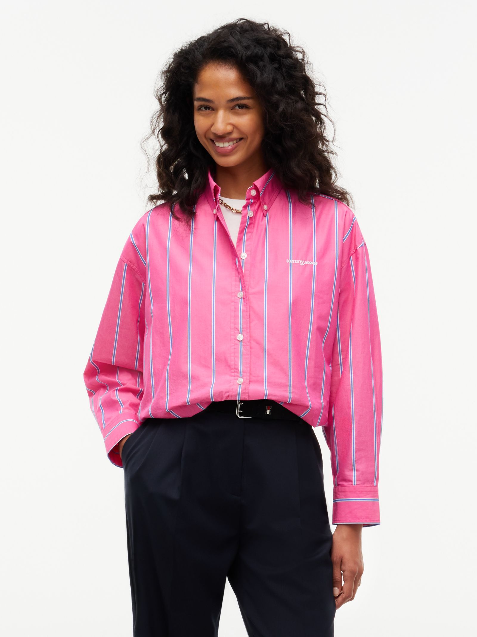 Tommy Jeans oversized cropped gerimpeld poplin overhemd in roze