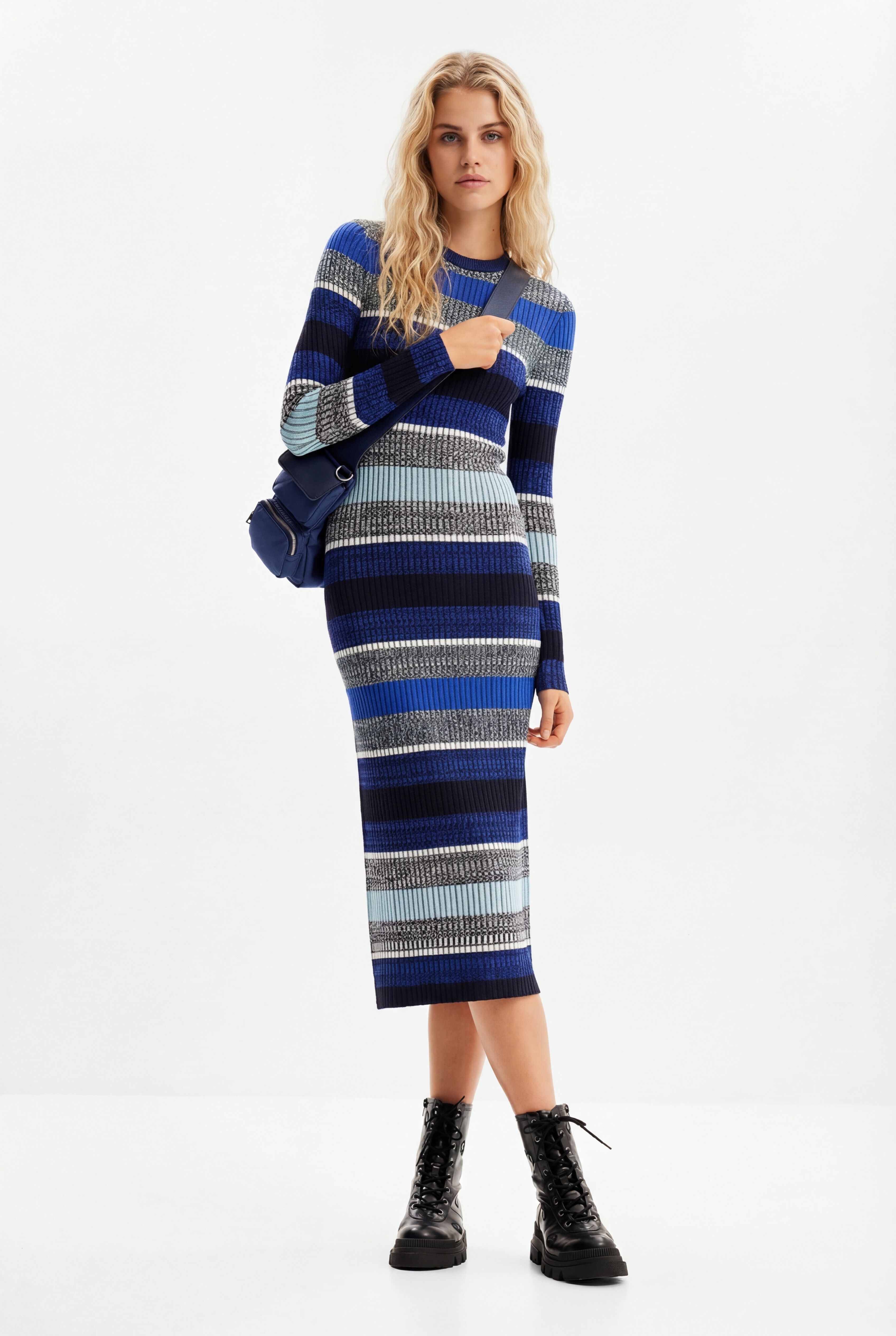 Desigual Gestreepte geribde midi-jurk